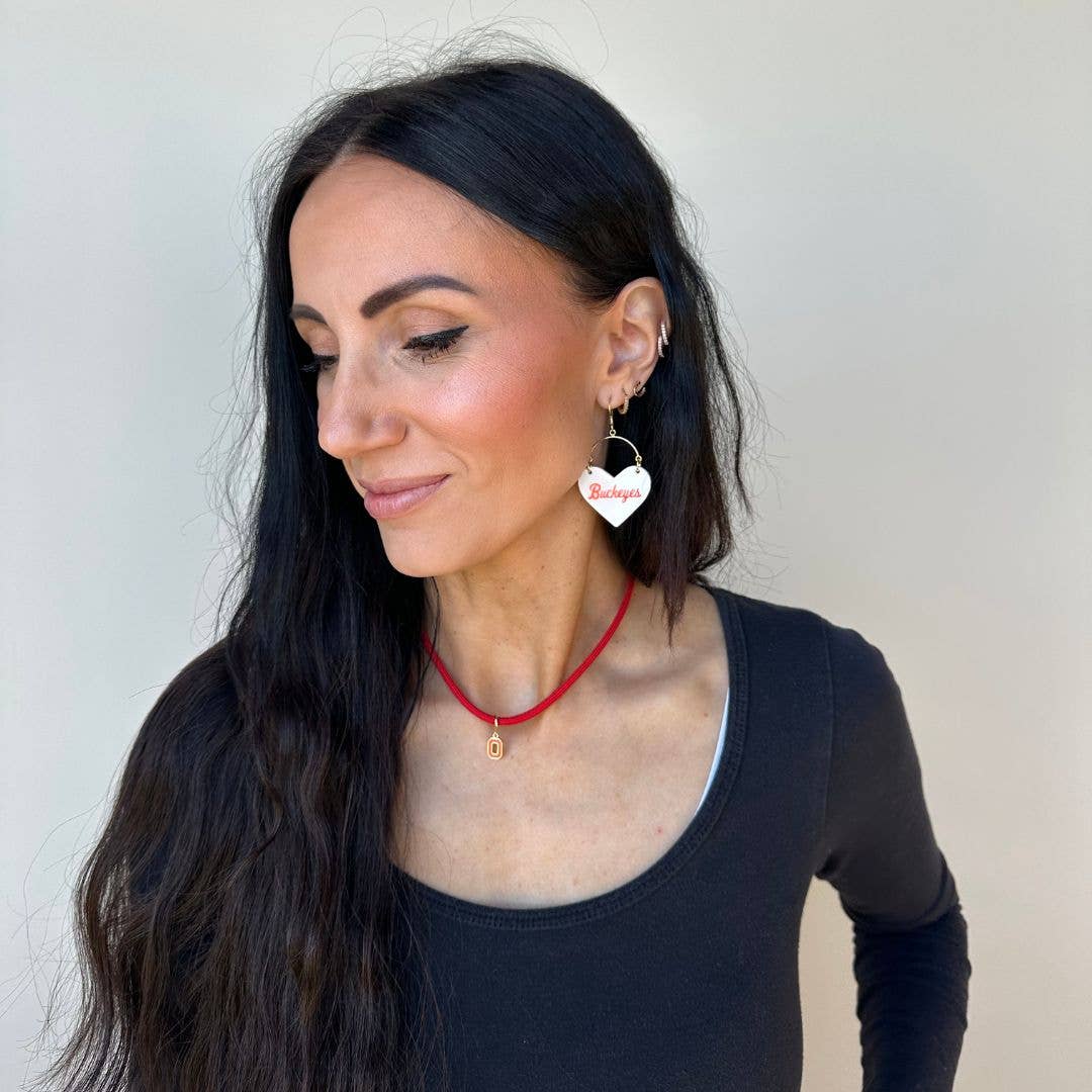 White Ohio State University Buckeyes Lover Heart Hoop Earrings: Gold