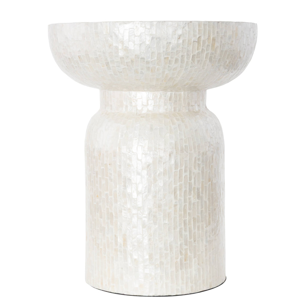 Modern and Contemporary Cream Capiz Shell Accent Table: 16"W, 22"H