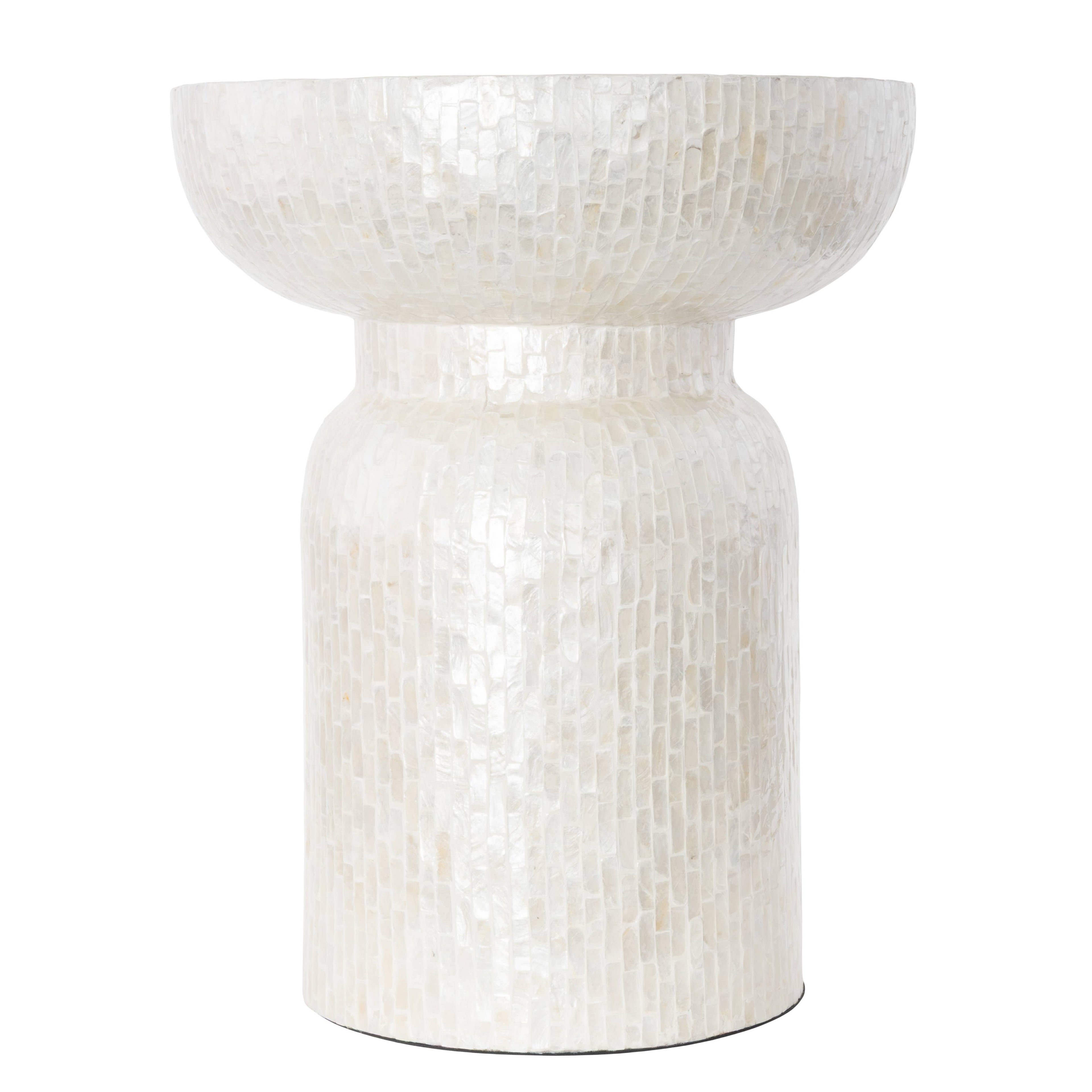Modern and Contemporary Cream Capiz Shell Accent Table: 16"W, 22"H