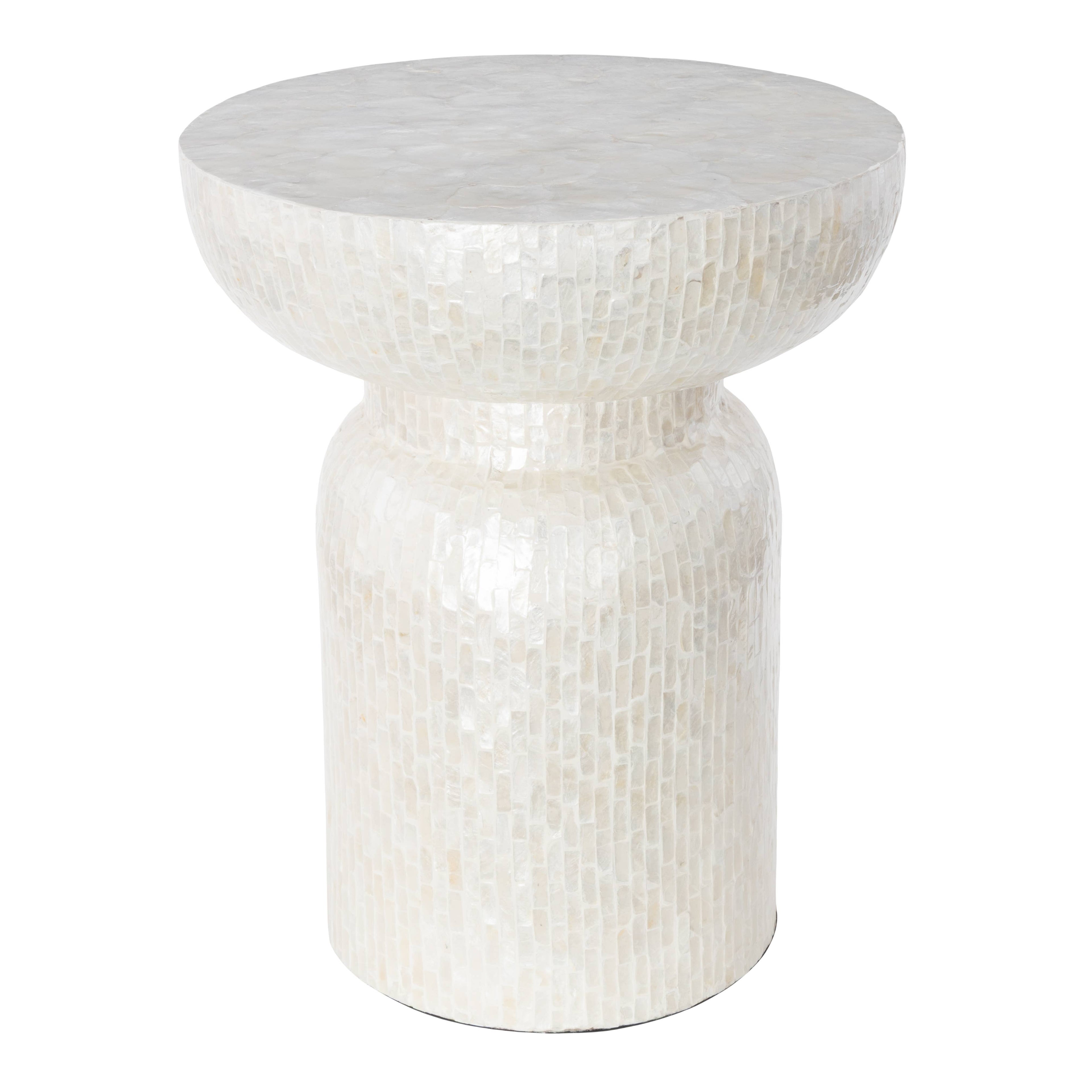 Modern and Contemporary Cream Capiz Shell Accent Table: 16"W, 22"H