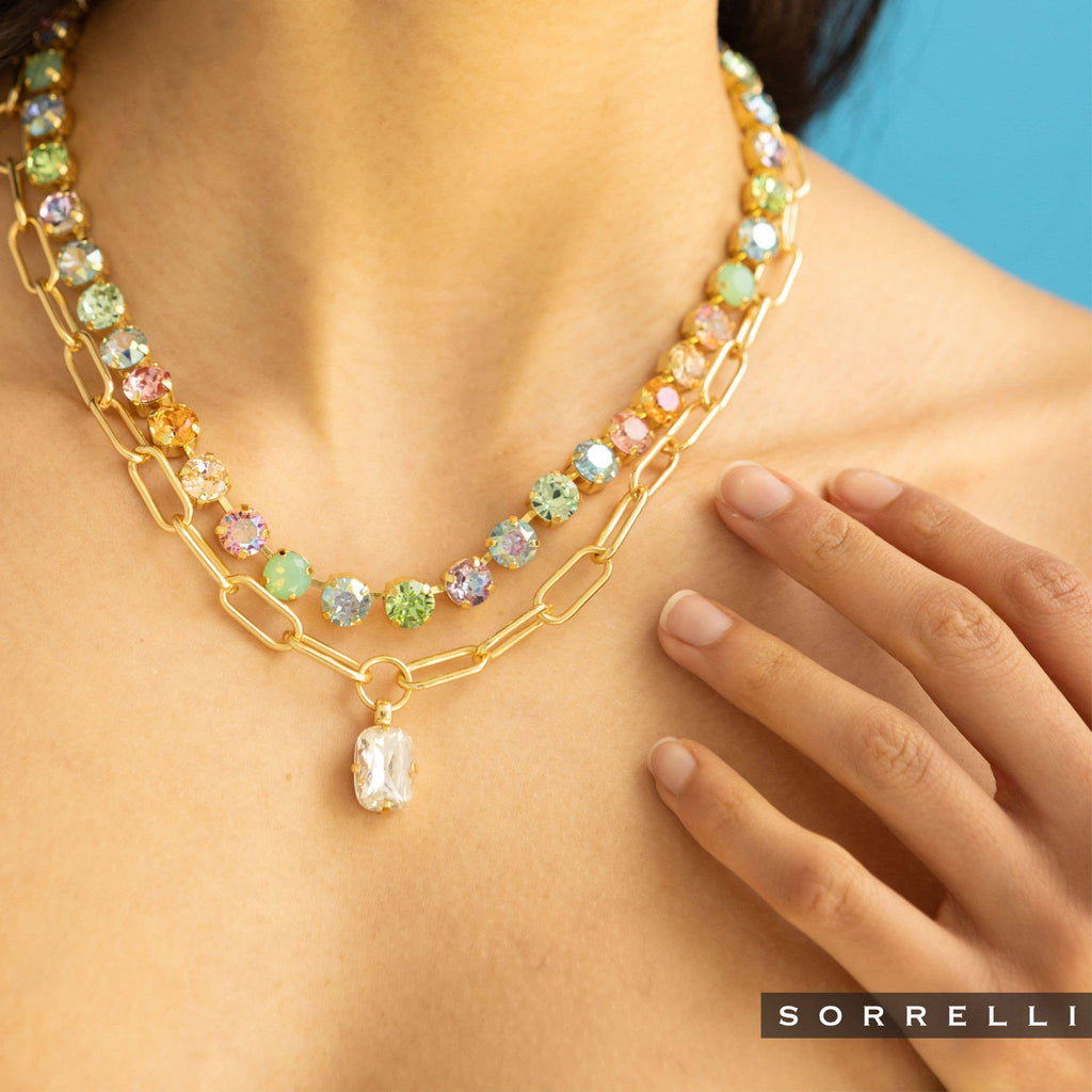 10k Gold Plated Chunky Paperclip Chain & Crystal Necklace: Clear