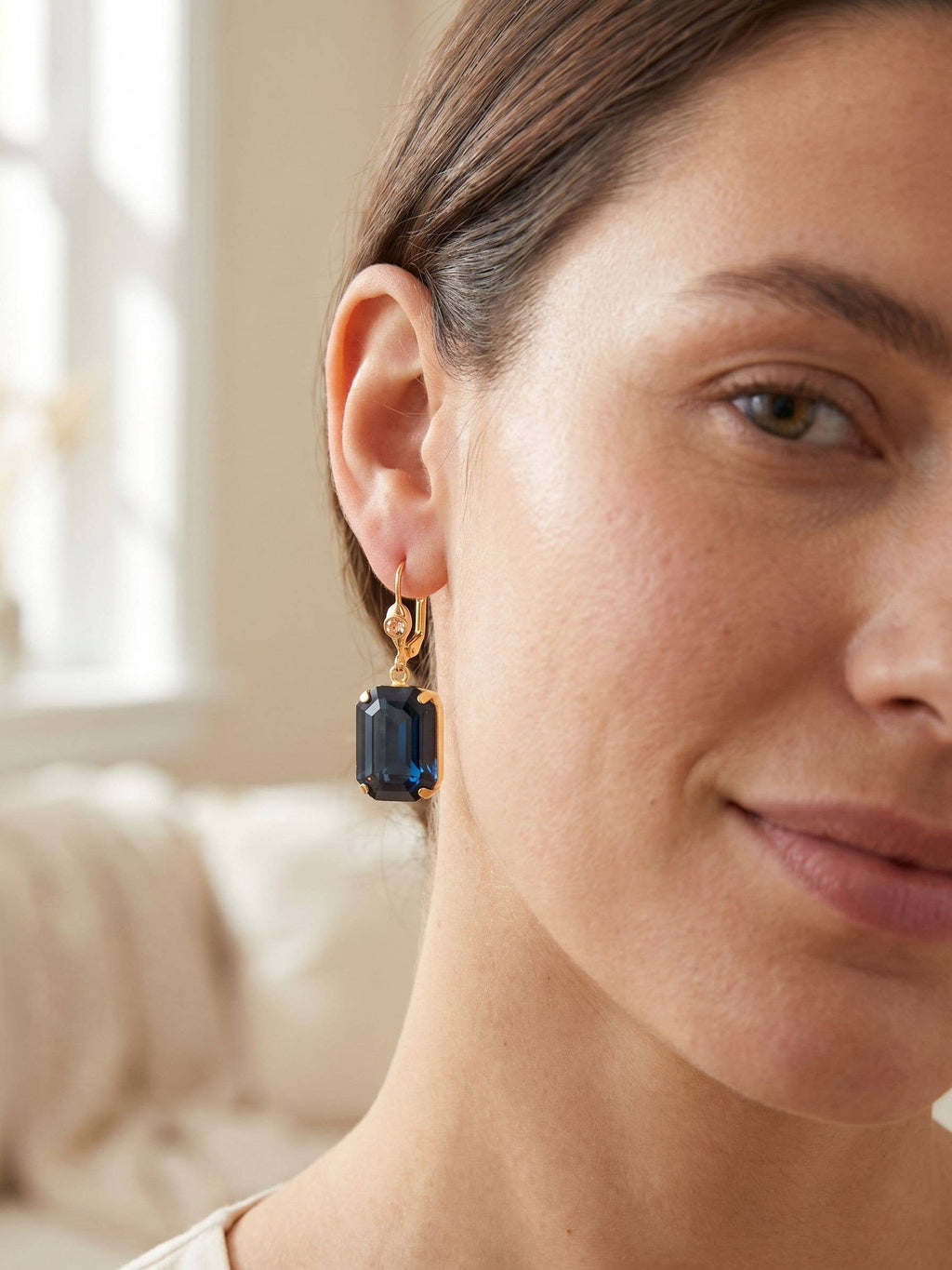 Kathleen Studded Dangle Earrings - EFF80BGDNM: Blue