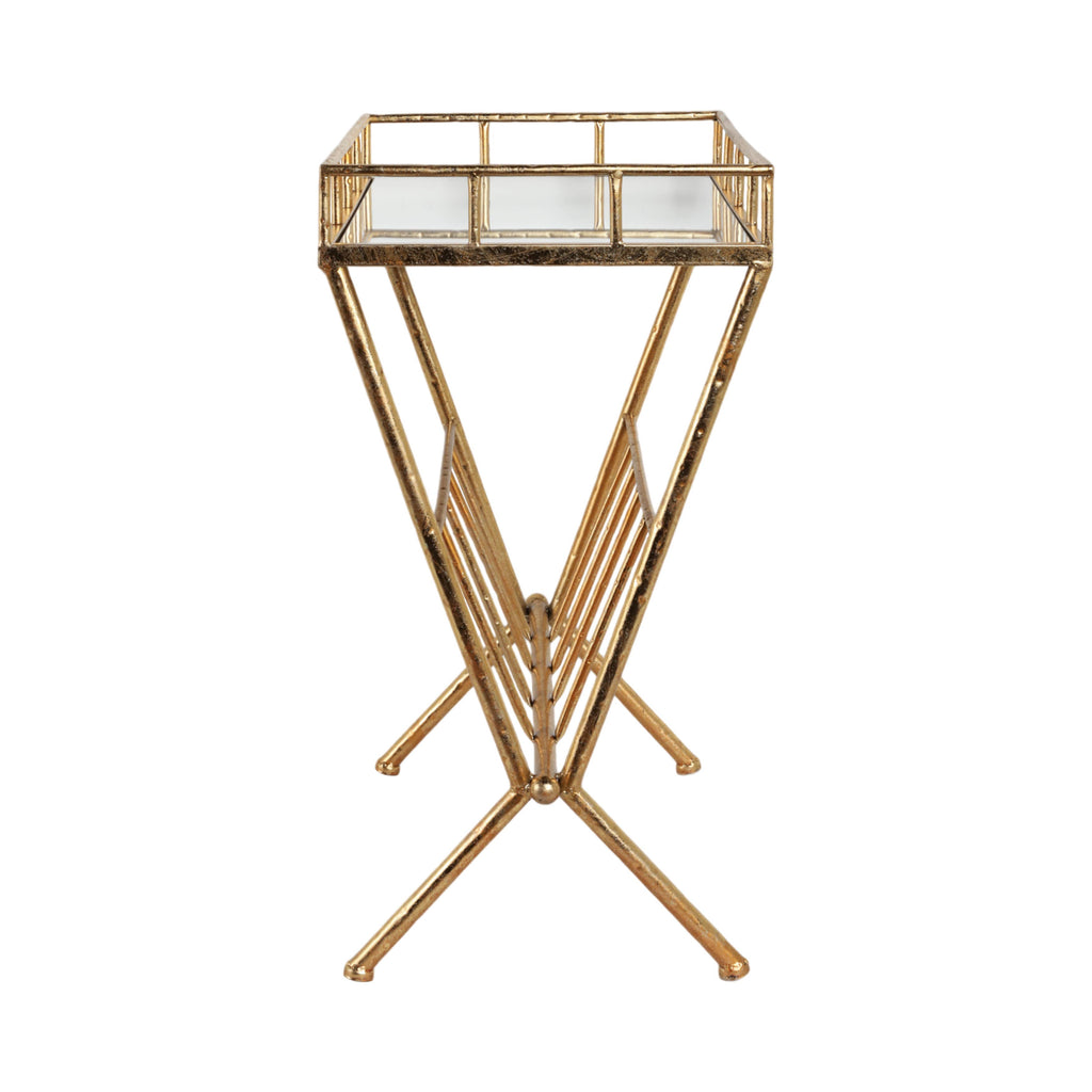 23 in. Tall Gold Metal 2 Tier Mirrored Magazine Bookcase