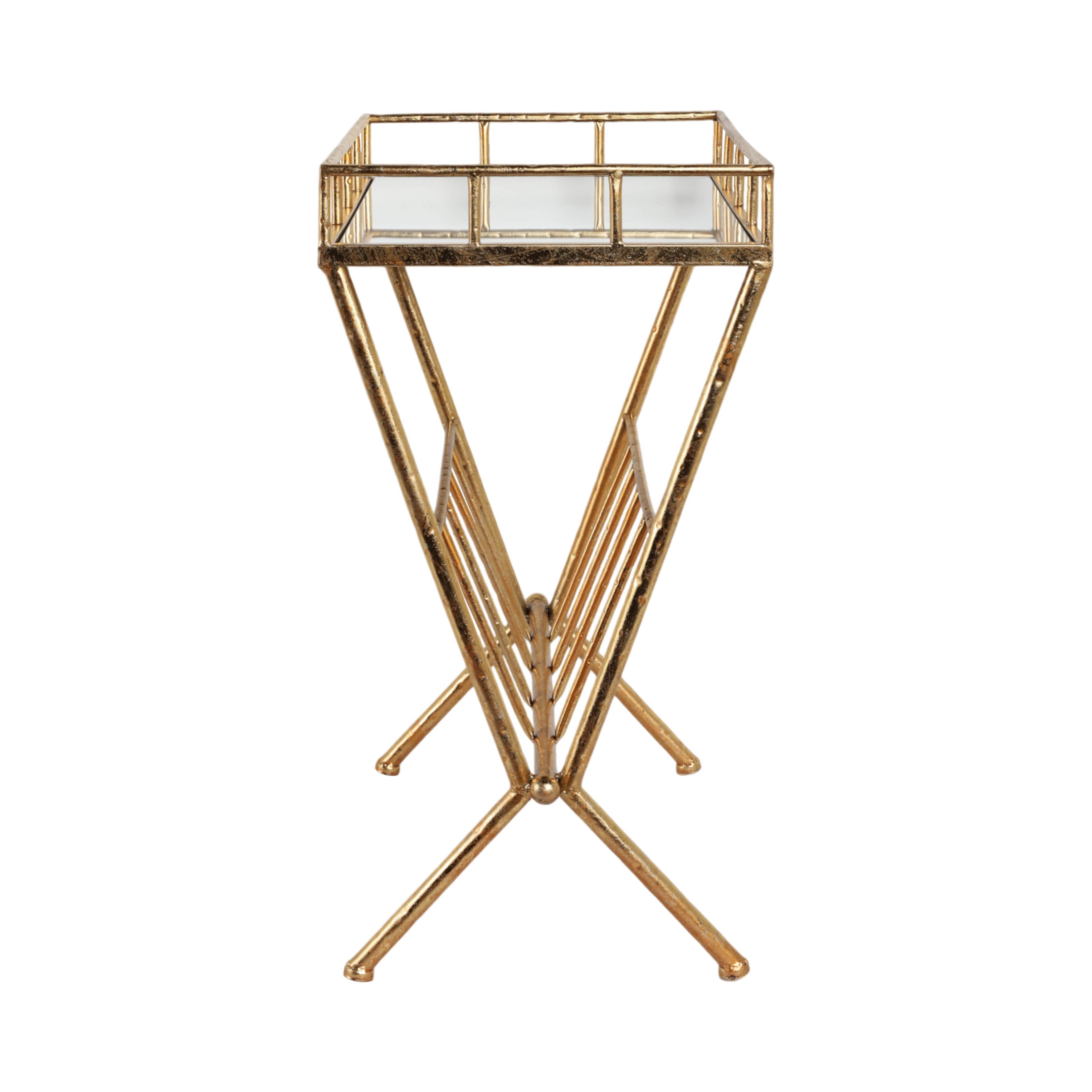 23 in. Tall Gold Metal 2 Tier Mirrored Magazine Bookcase