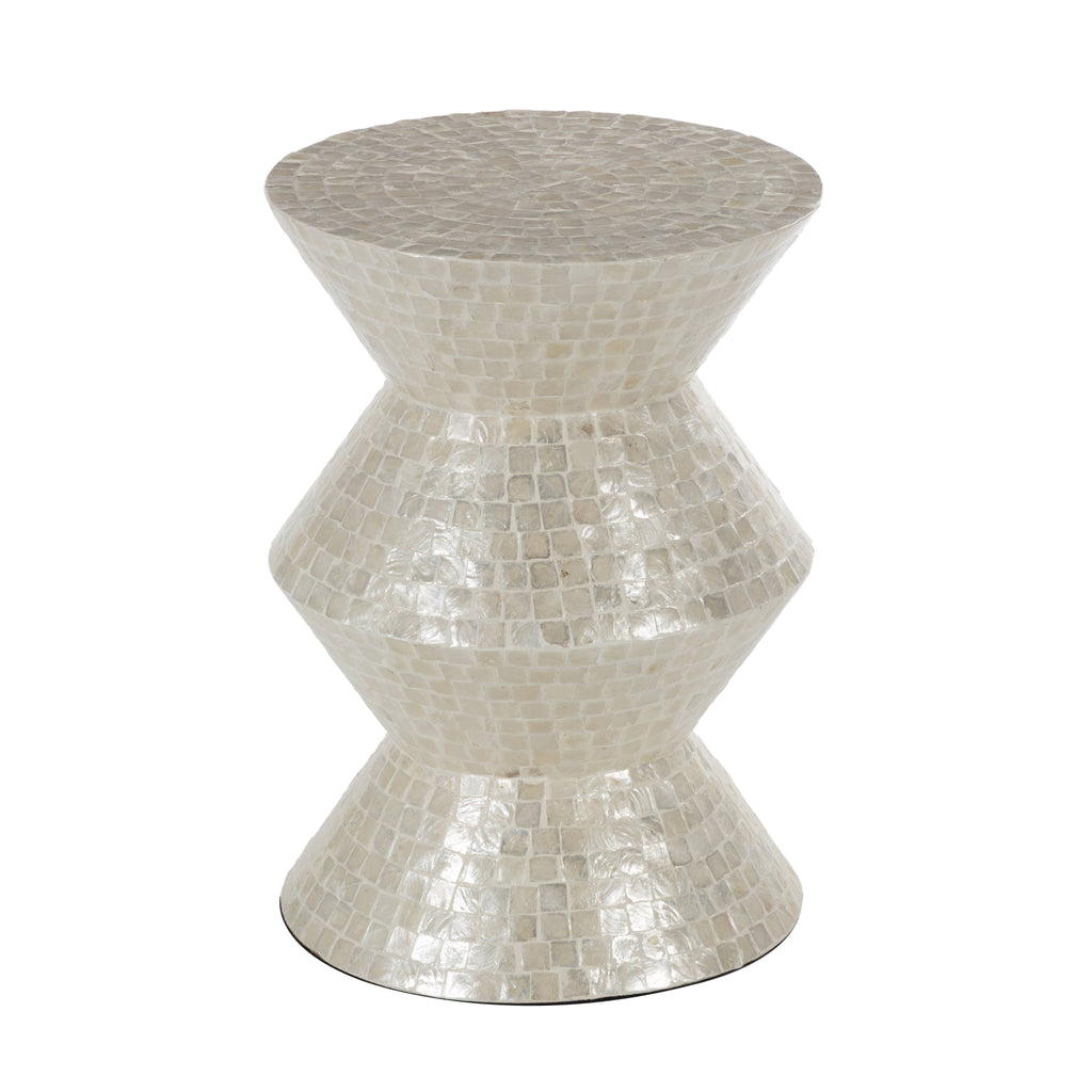 Modern and Contemporary Cream Capiz Shell Accent Table: 16"W, 22"H