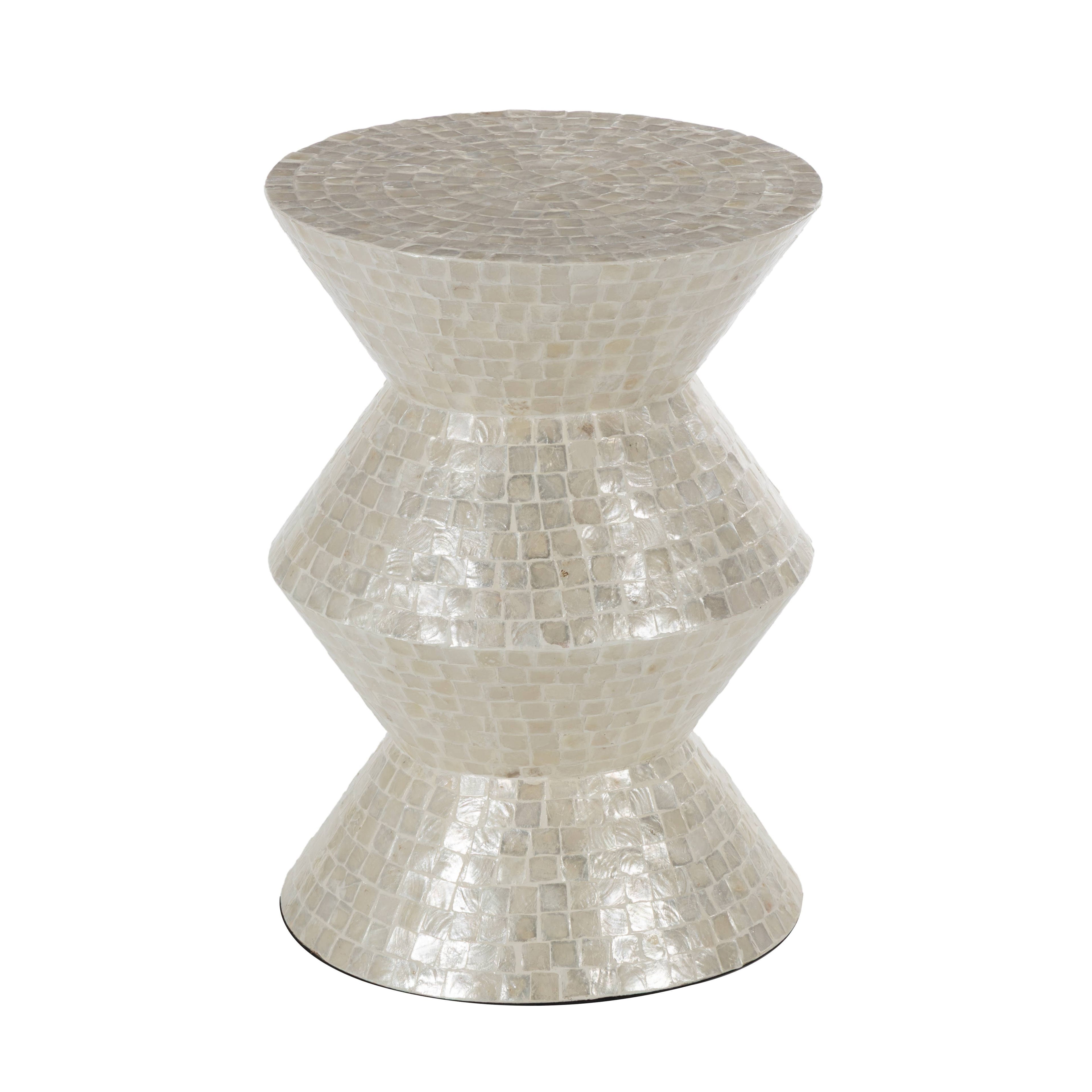 Modern and Contemporary Cream Capiz Shell Accent Table: 16"W, 22"H