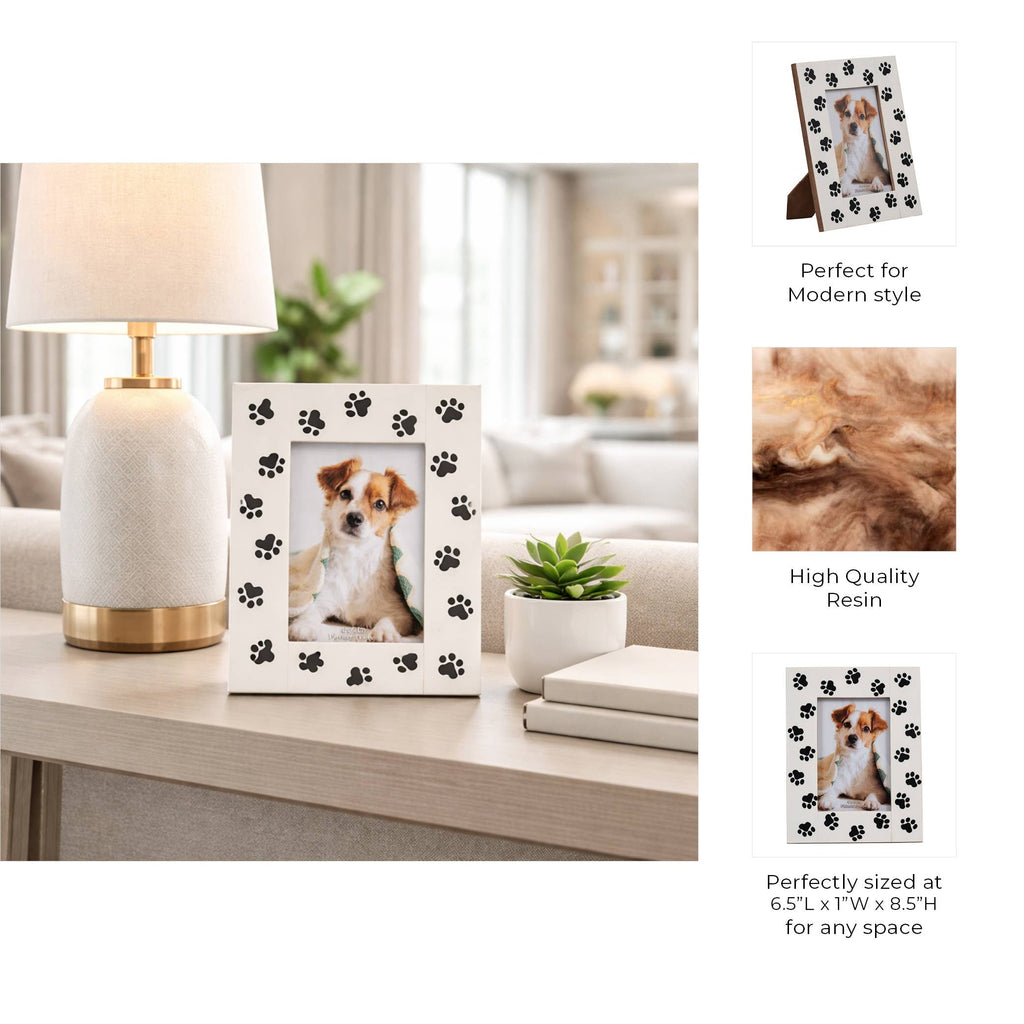 Picture Frame - White/Black Resin Wood Paw Prints, 4x6 in.