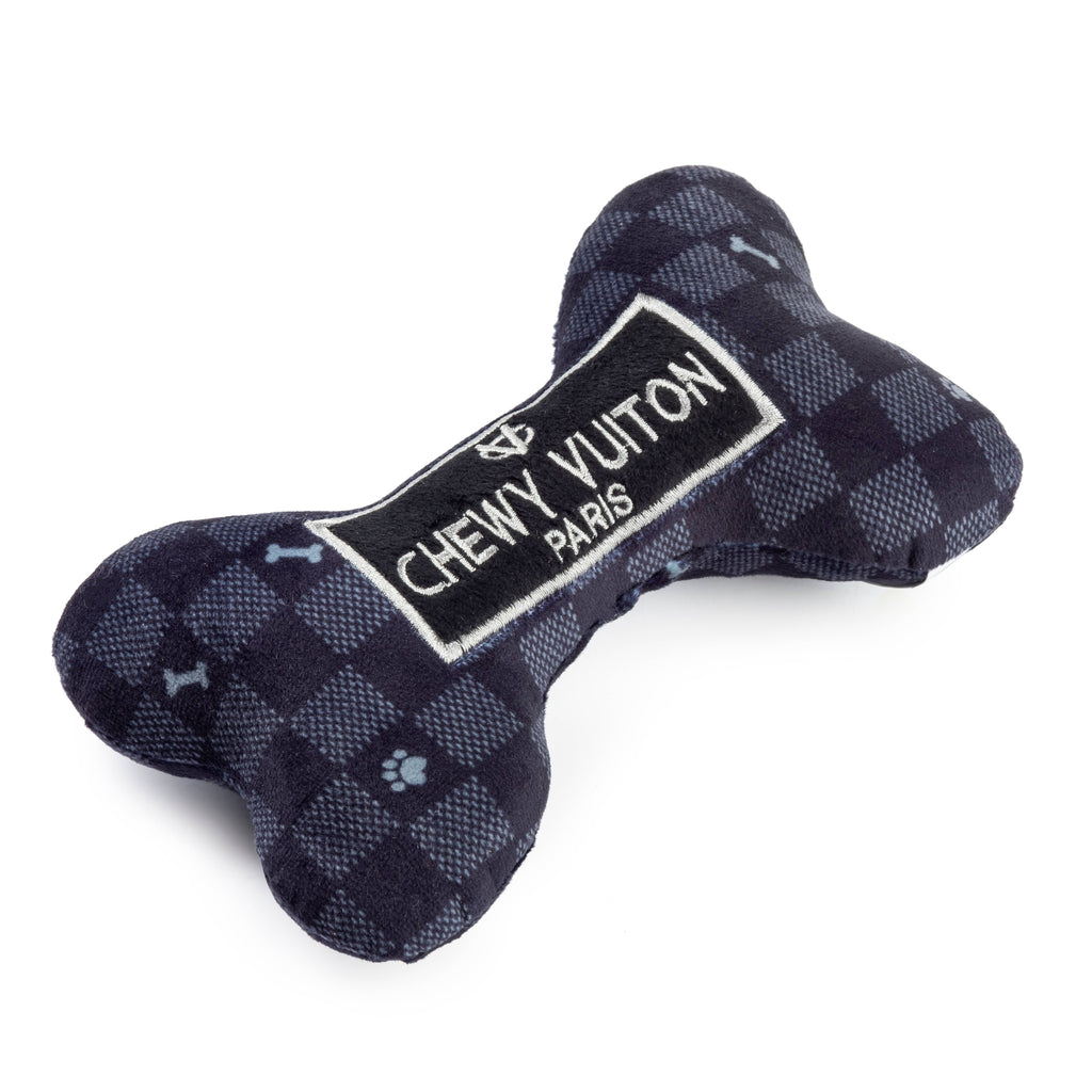 Black Checker Chewy Vuiton Bone  | Squeaker Dog Toy: Large