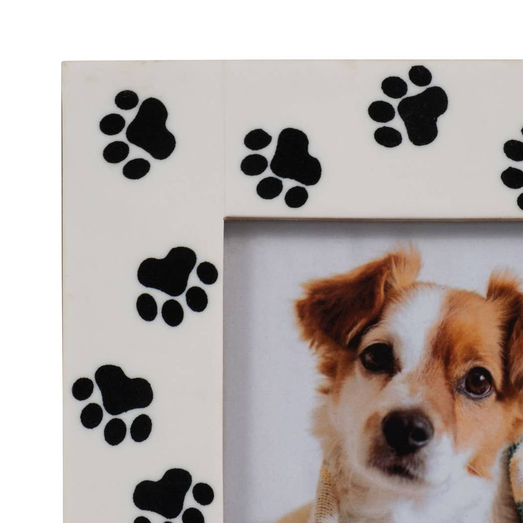 Picture Frame - White/Black Resin Wood Paw Prints, 4x6 in.
