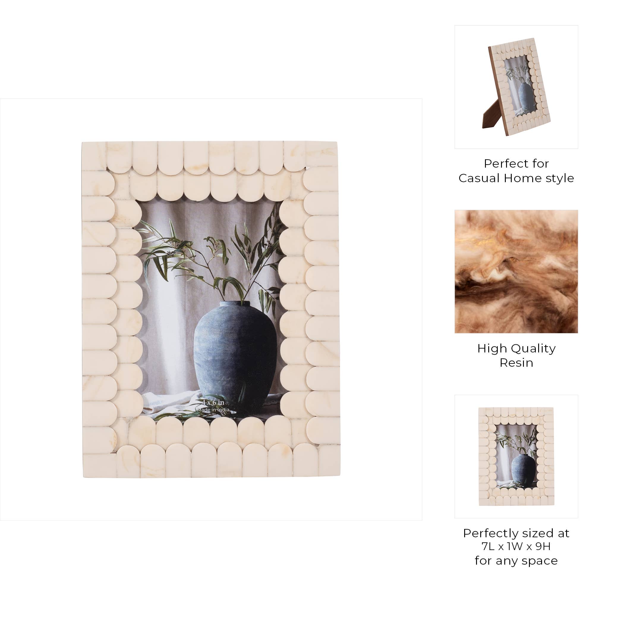Picture Frame - Ivory Resin Scalloped Edge Decor, 4x6 in.