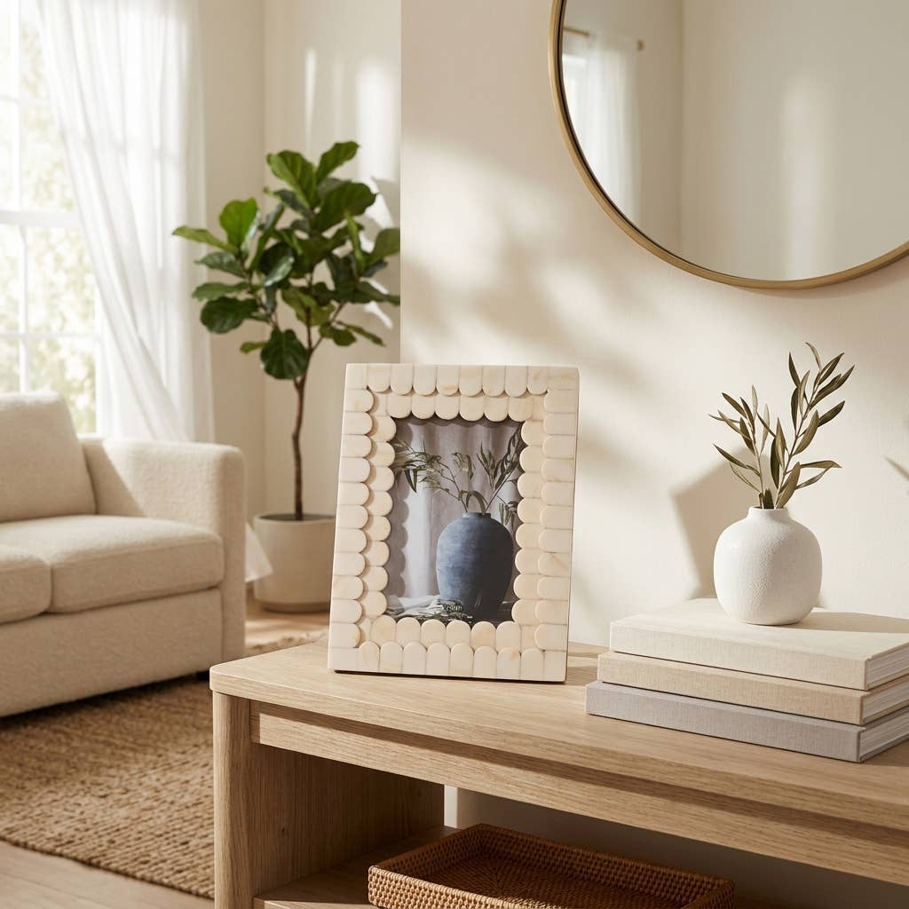 Picture Frame - Ivory Resin Scalloped Edge Decor, 4x6 in.