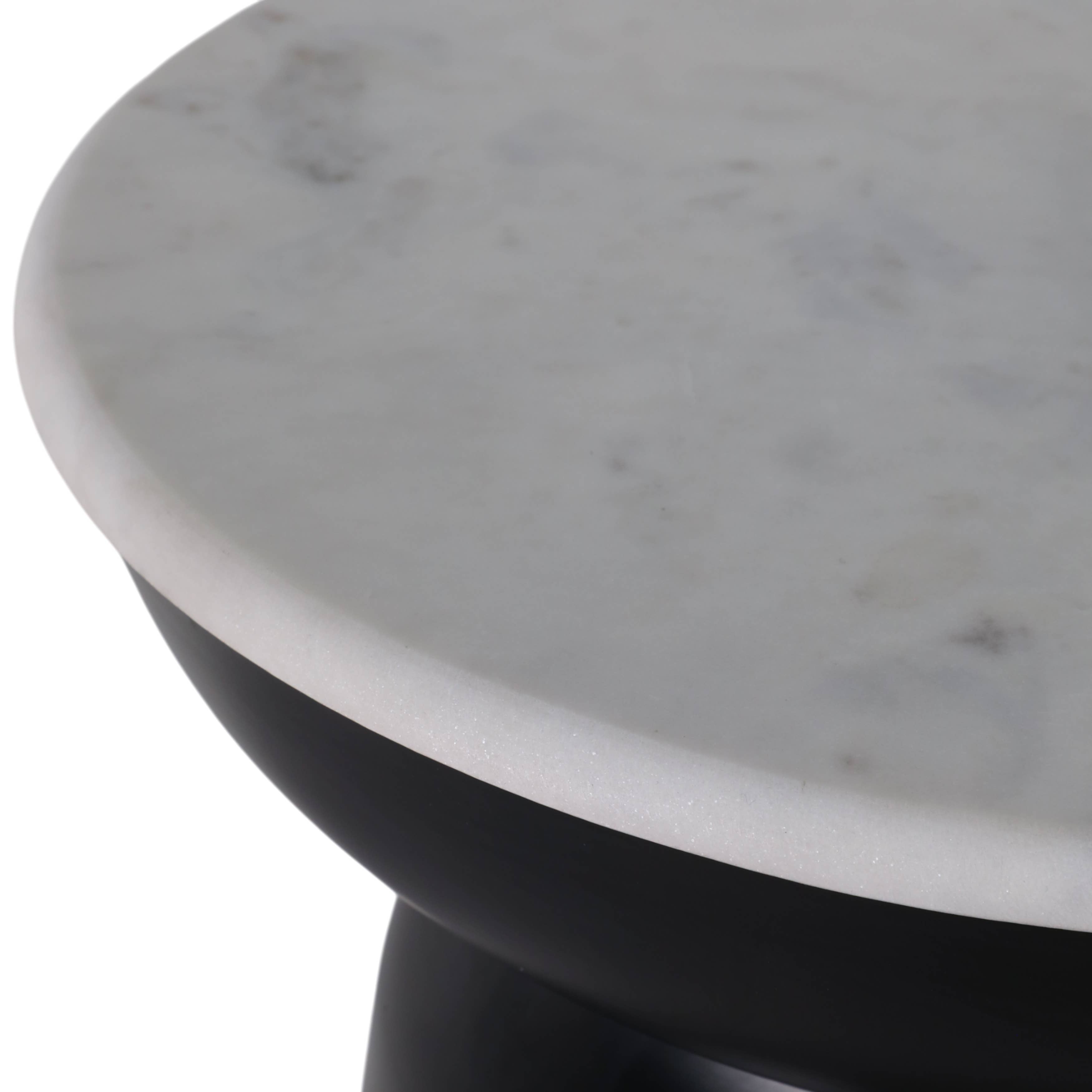 Side Table - Black Marble Round Top Metal Drum Base, 20 in.