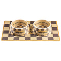 Tan Checker Chewy Vuiton Bowls & Placemat - Cat or Dog Bowl: Small