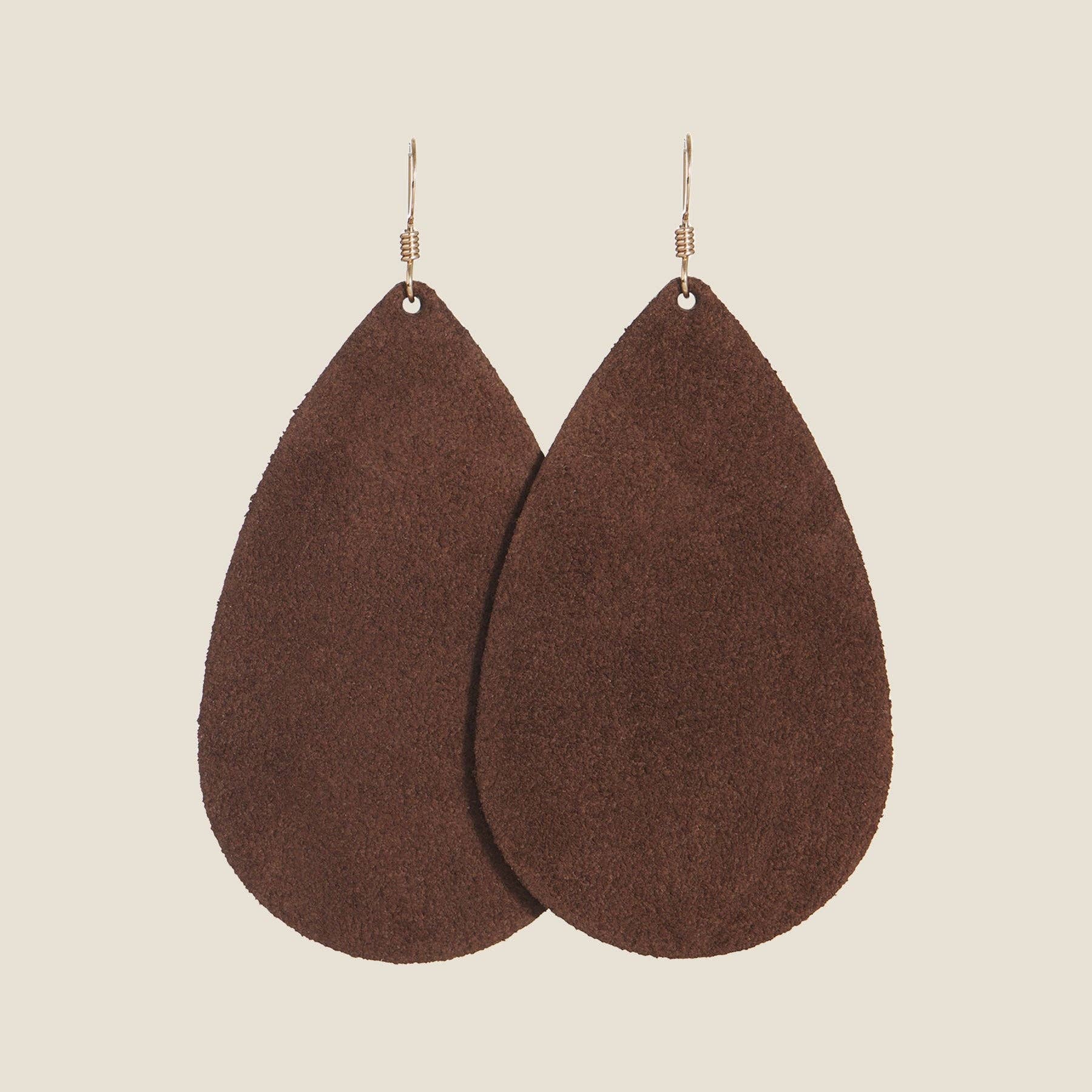 Mocha Suede Leather Teardrop Earrings: M