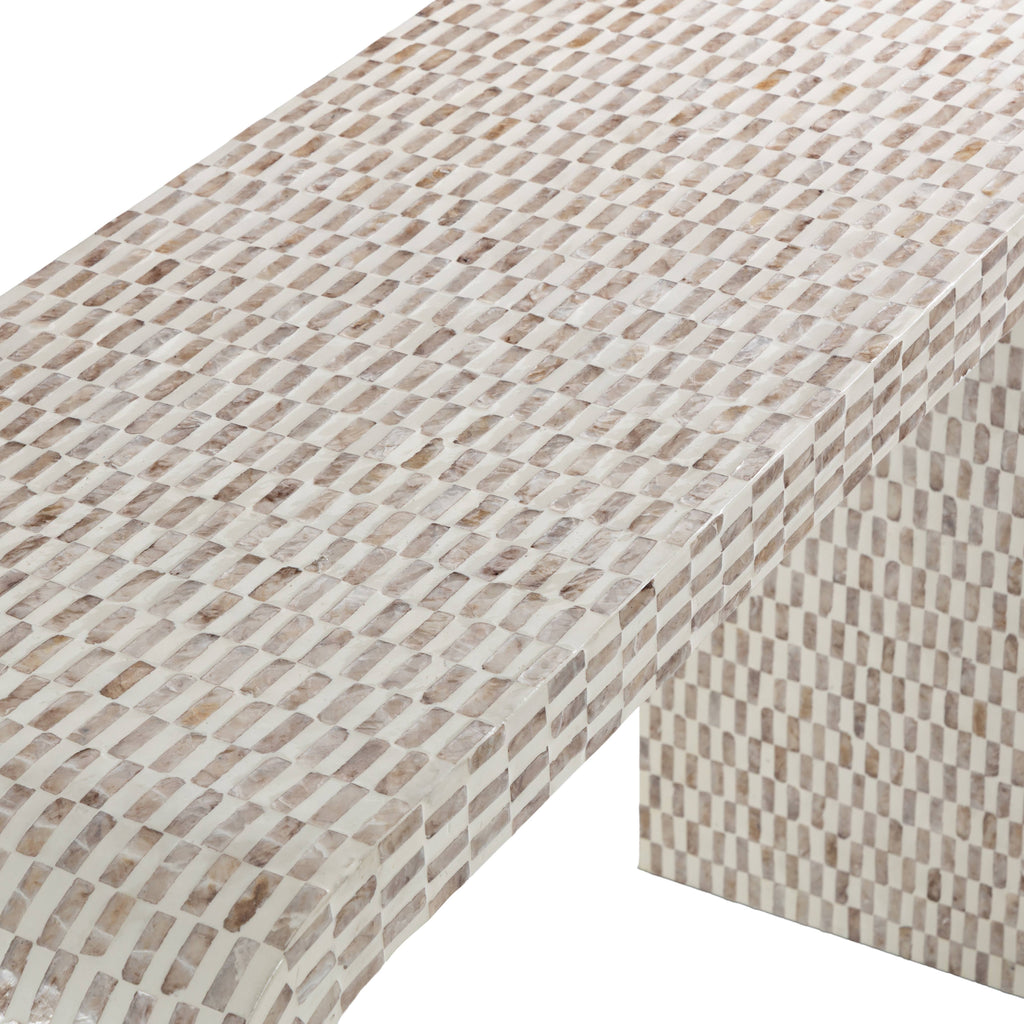 Contemporary Cream Capiz Mosaic Shell Console Table: Cream / Cream