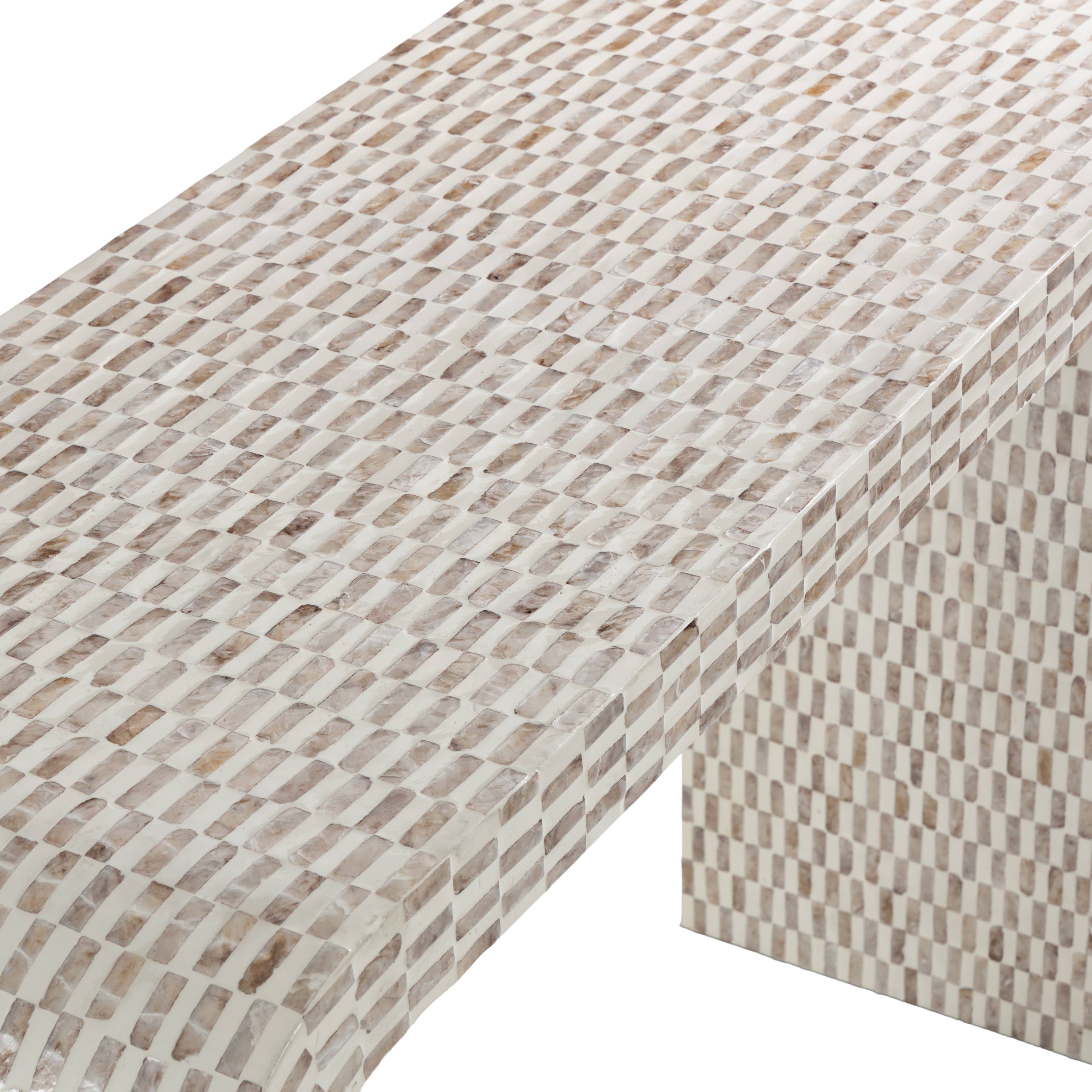 Contemporary Cream Capiz Mosaic Shell Console Table: Cream / Cream