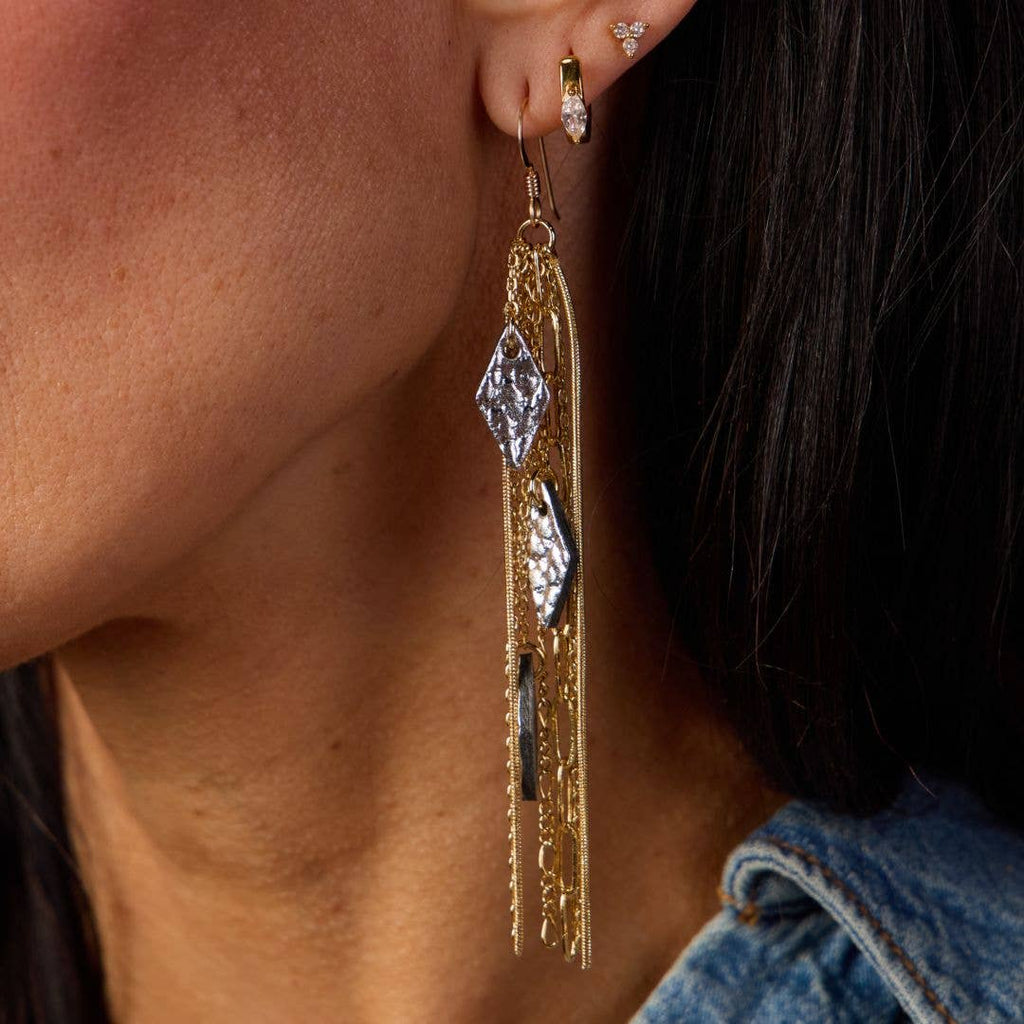 Hammered Silver Mixed Metal Jolene Chain Statement Earrings