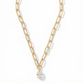 10k Gold Plated Chunky Paperclip Chain & Crystal Necklace: Clear