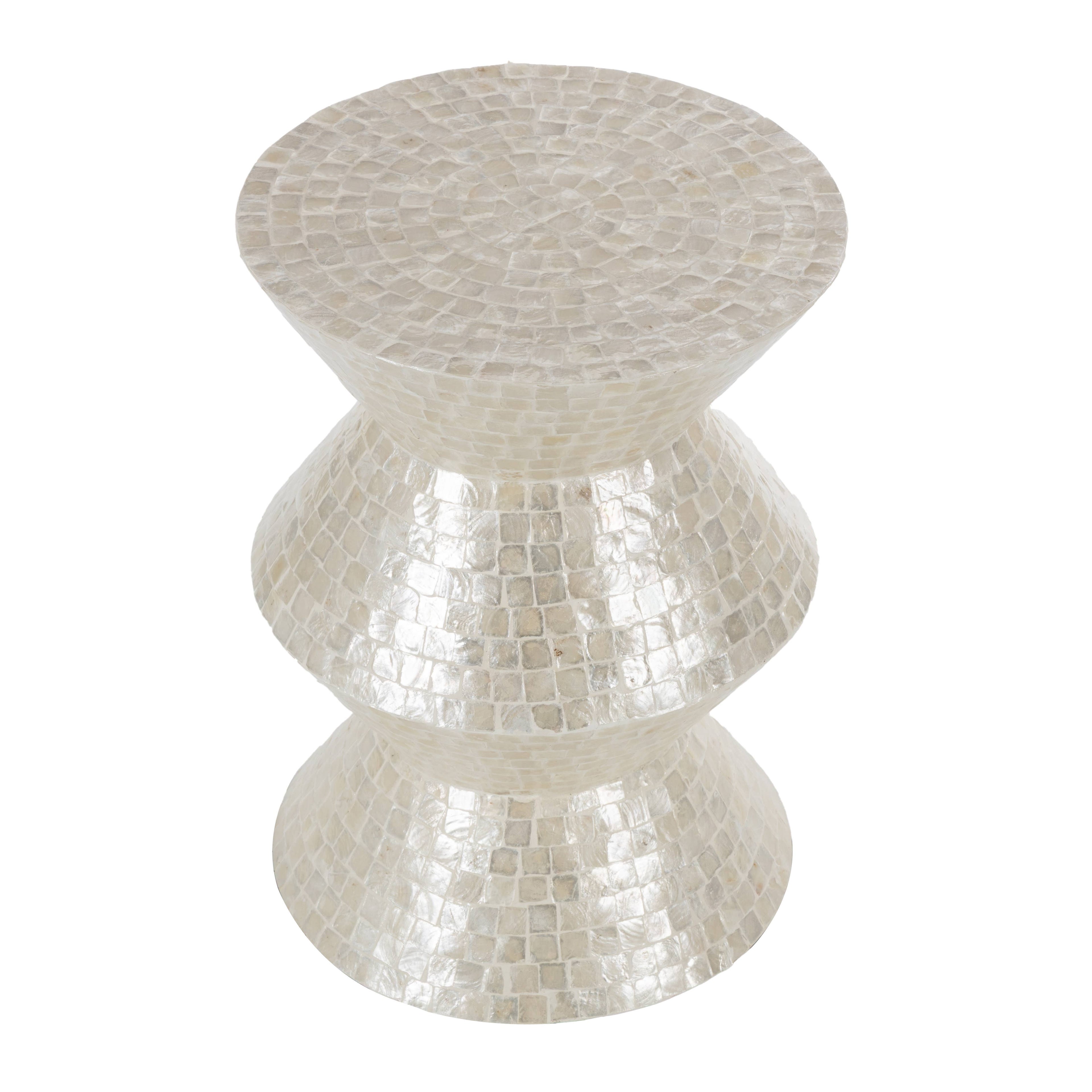 Modern and Contemporary Cream Capiz Shell Accent Table: 16"W, 22"H