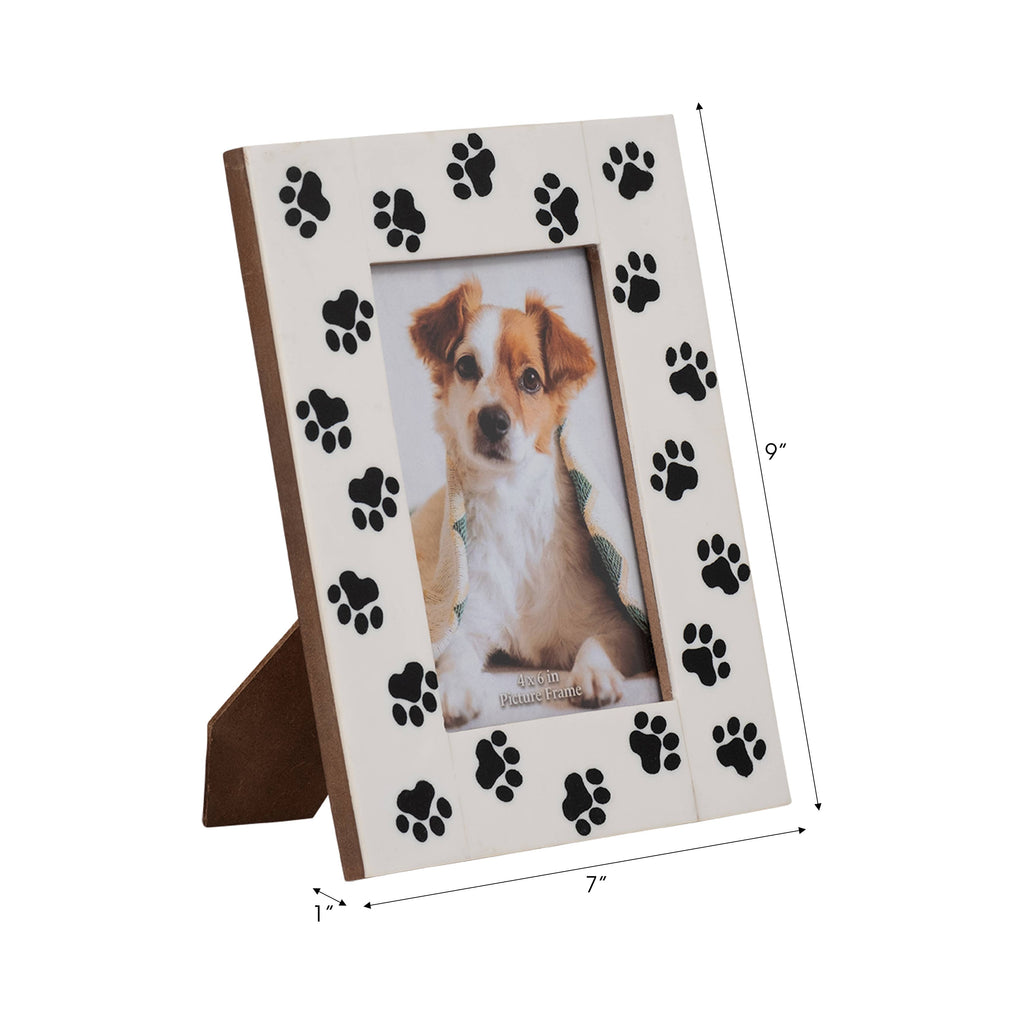 Picture Frame - White/Black Resin Wood Paw Prints, 4x6 in.