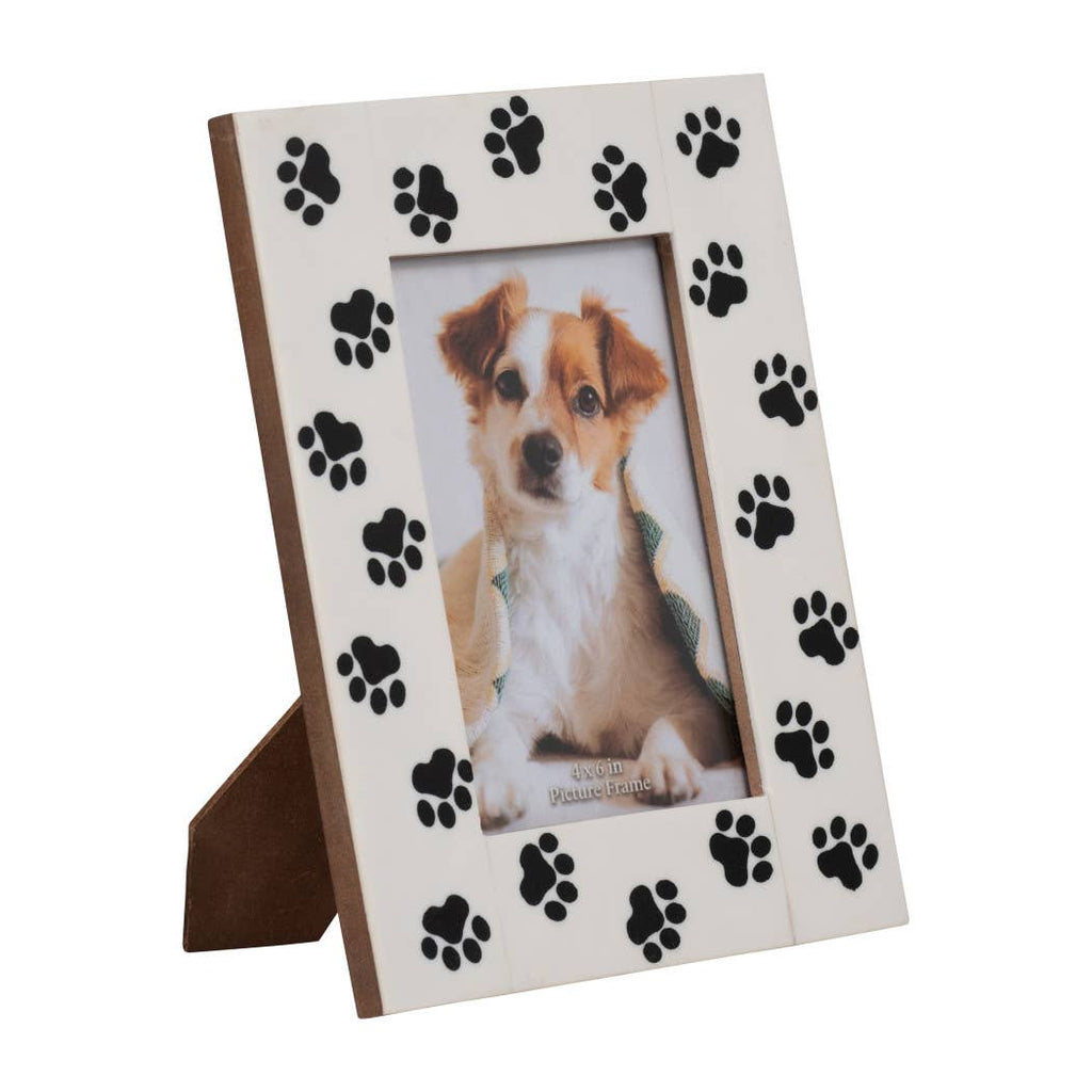Picture Frame - White/Black Resin Wood Paw Prints, 4x6 in.