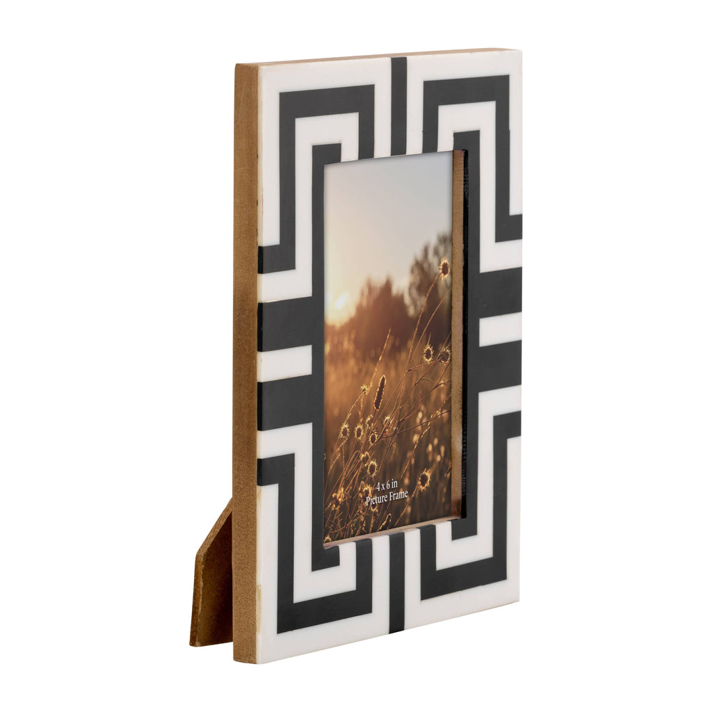 Photo Frame - Black Resin Wood Geometric Pattern, 4x6 in.