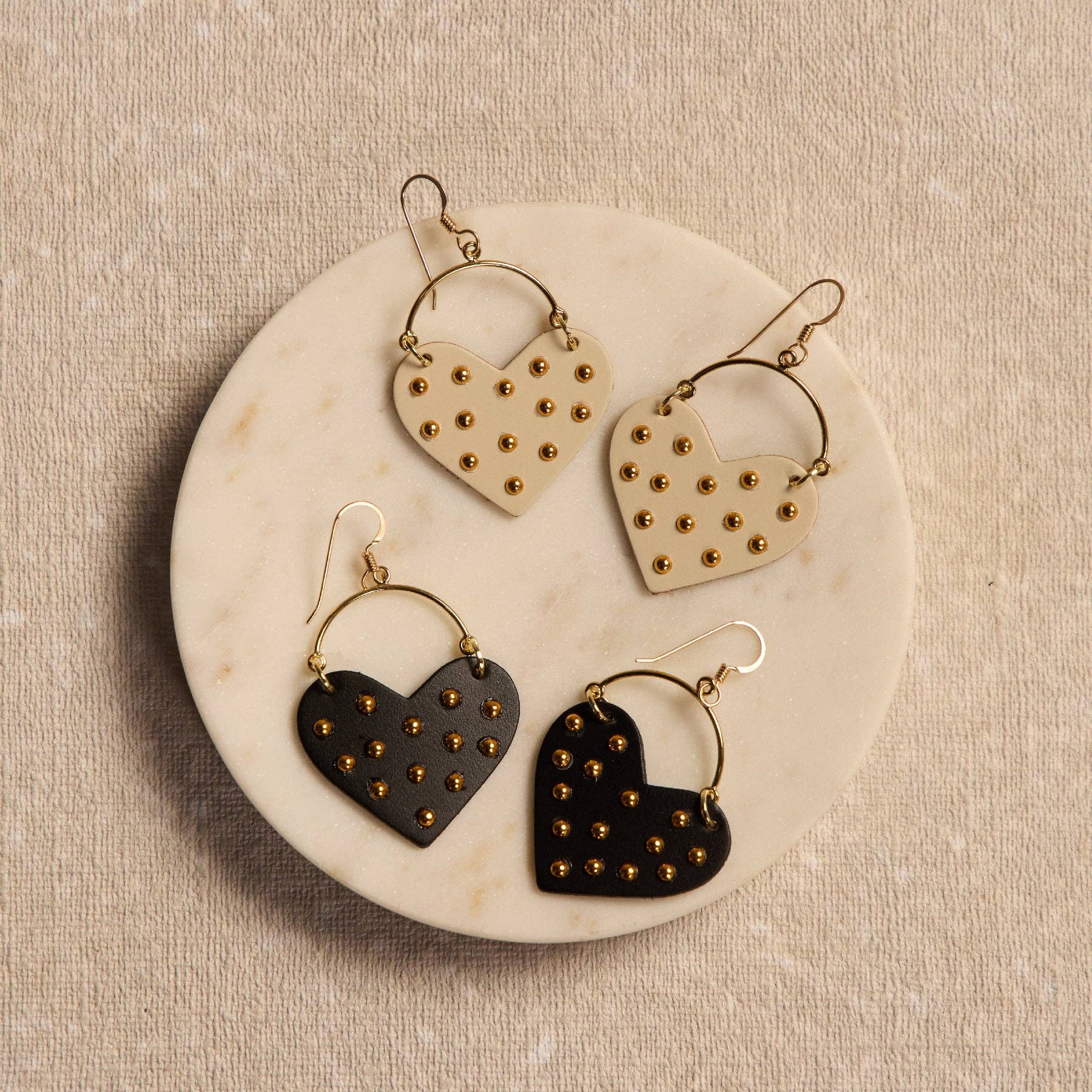 Black Harlow Studded Heart Hoop Earrings: Gold