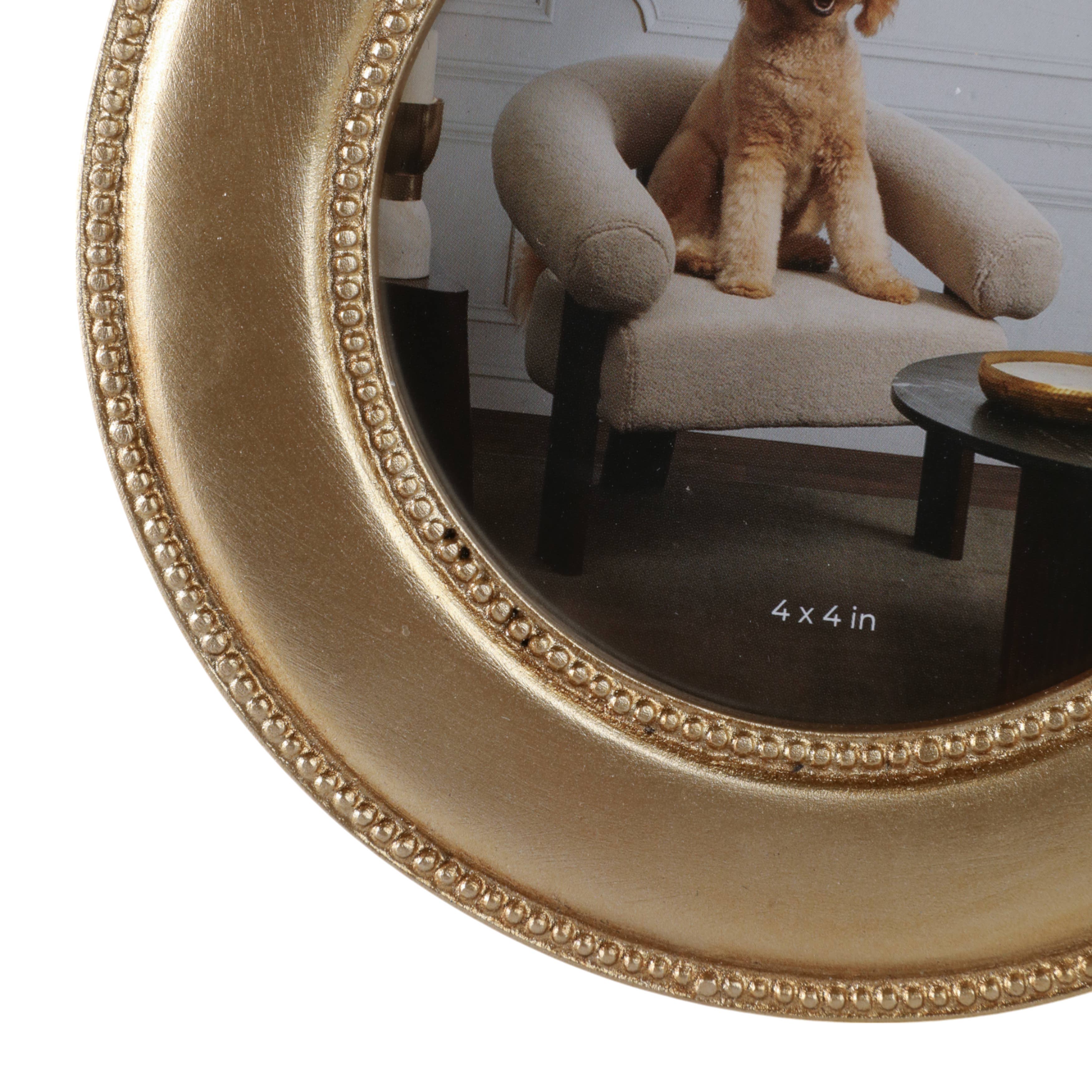 Photo Frame - Gold Polyresin Round with Bow, 4x4 in.