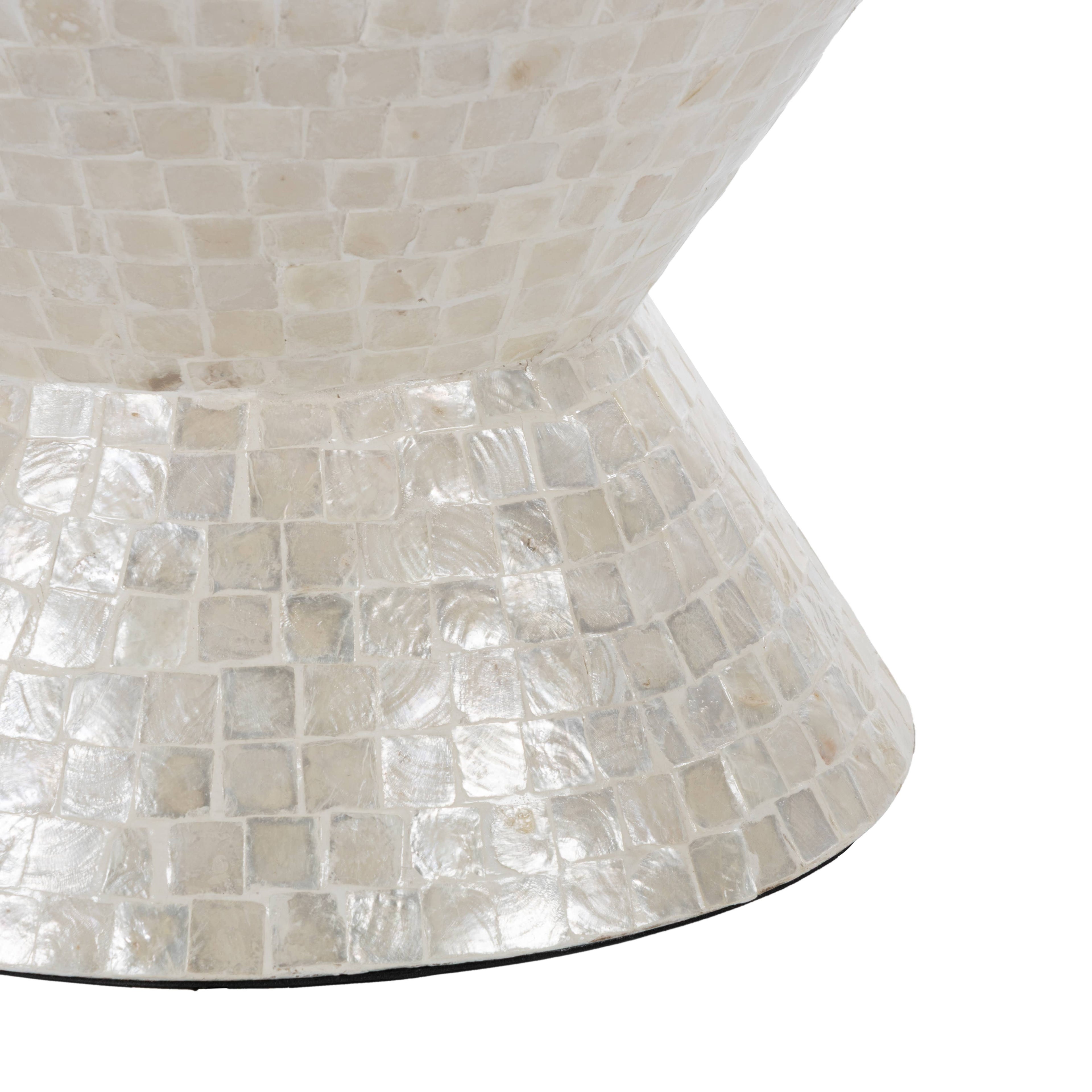 Modern and Contemporary Cream Capiz Shell Accent Table: 16"W, 22"H