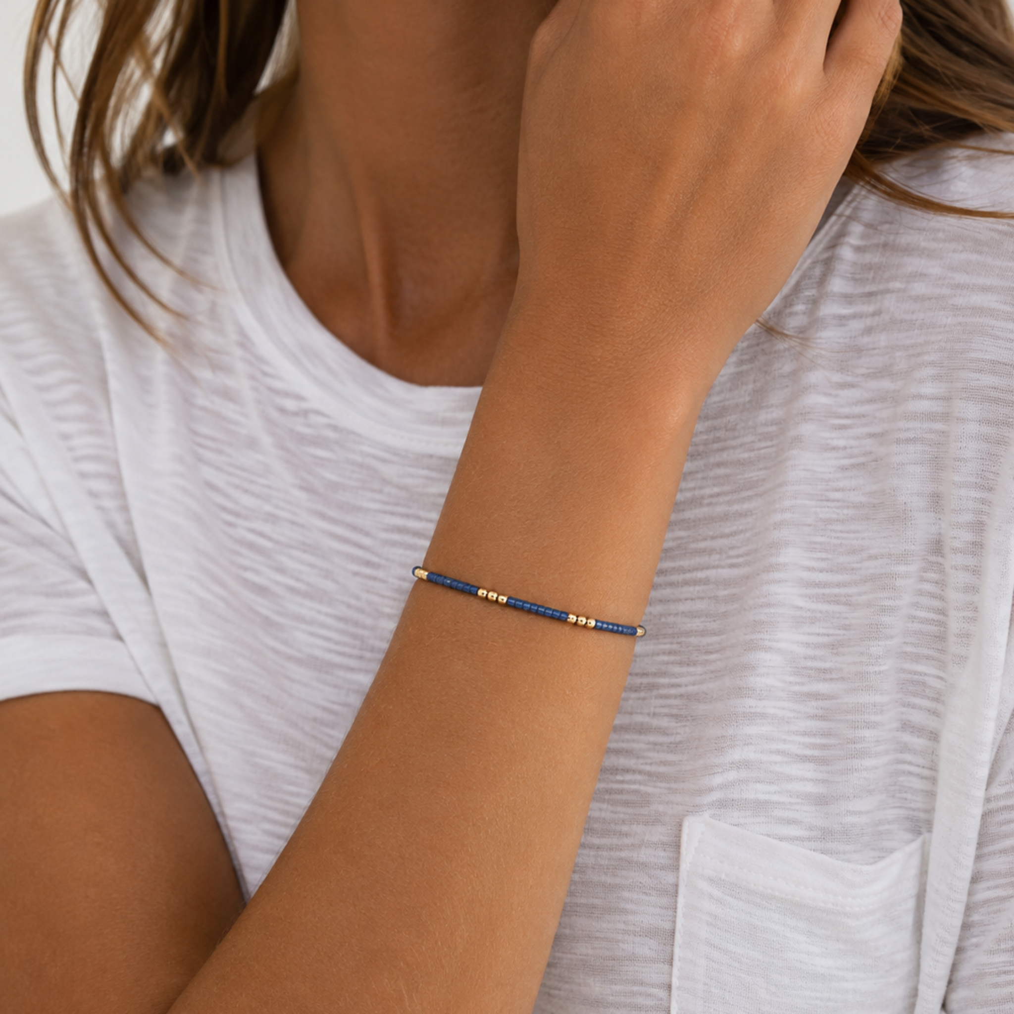 2mm Newport STEEL BLUE + Gold Filled Waterproof Bracelet: 6.5