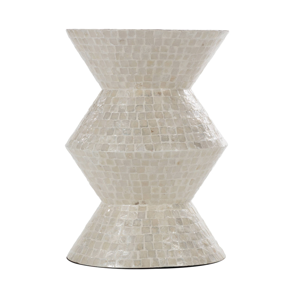 Modern and Contemporary Cream Capiz Shell Accent Table: 16"W, 22"H
