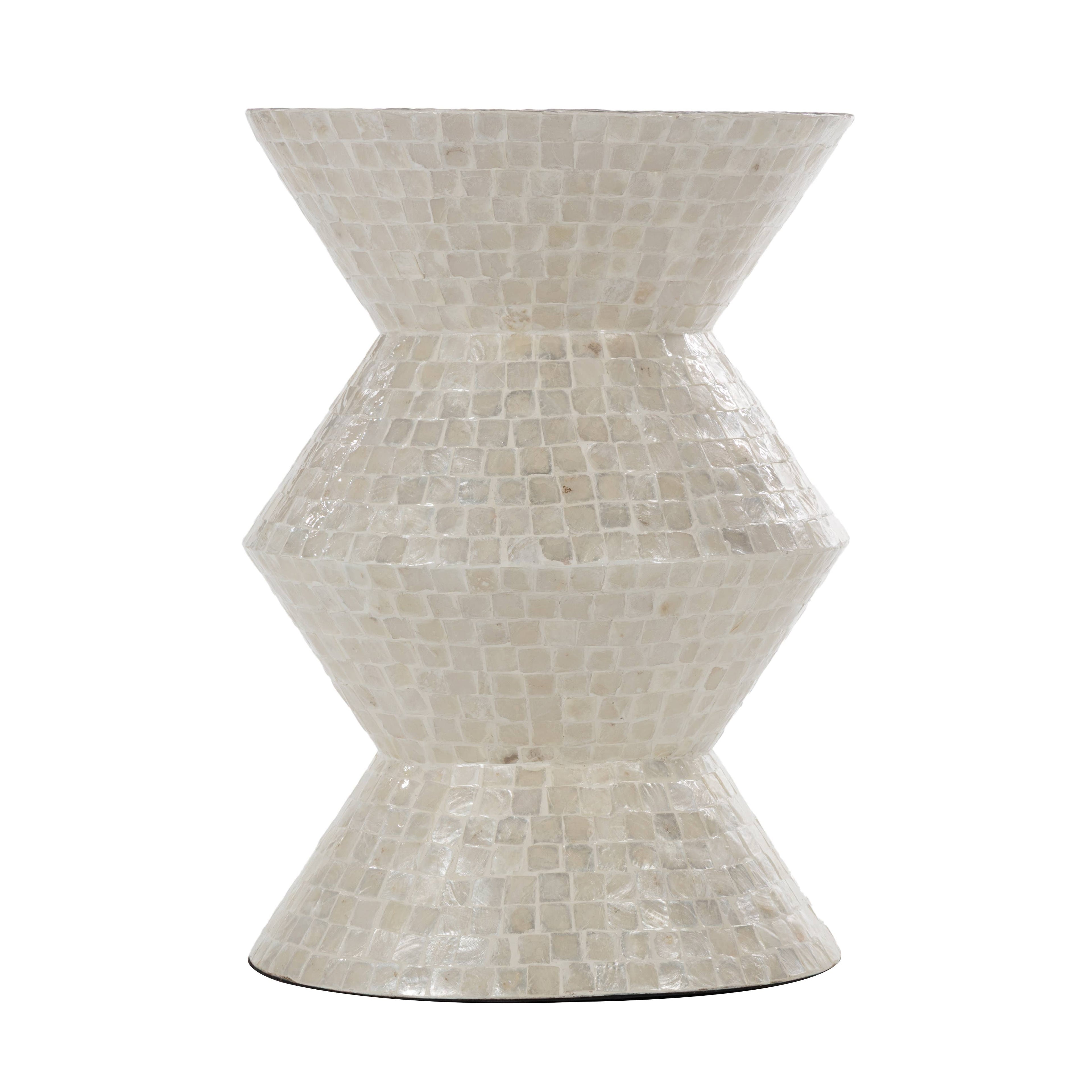 Modern and Contemporary Cream Capiz Shell Accent Table: 16"W, 22"H