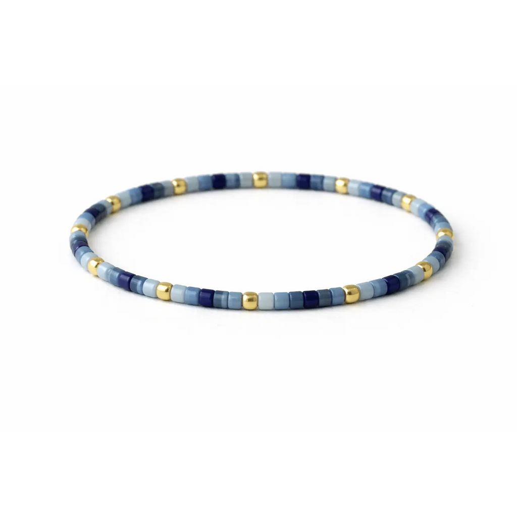 Endless Summer 14k Gold filled & Blues Beaded Bracelet: 7"