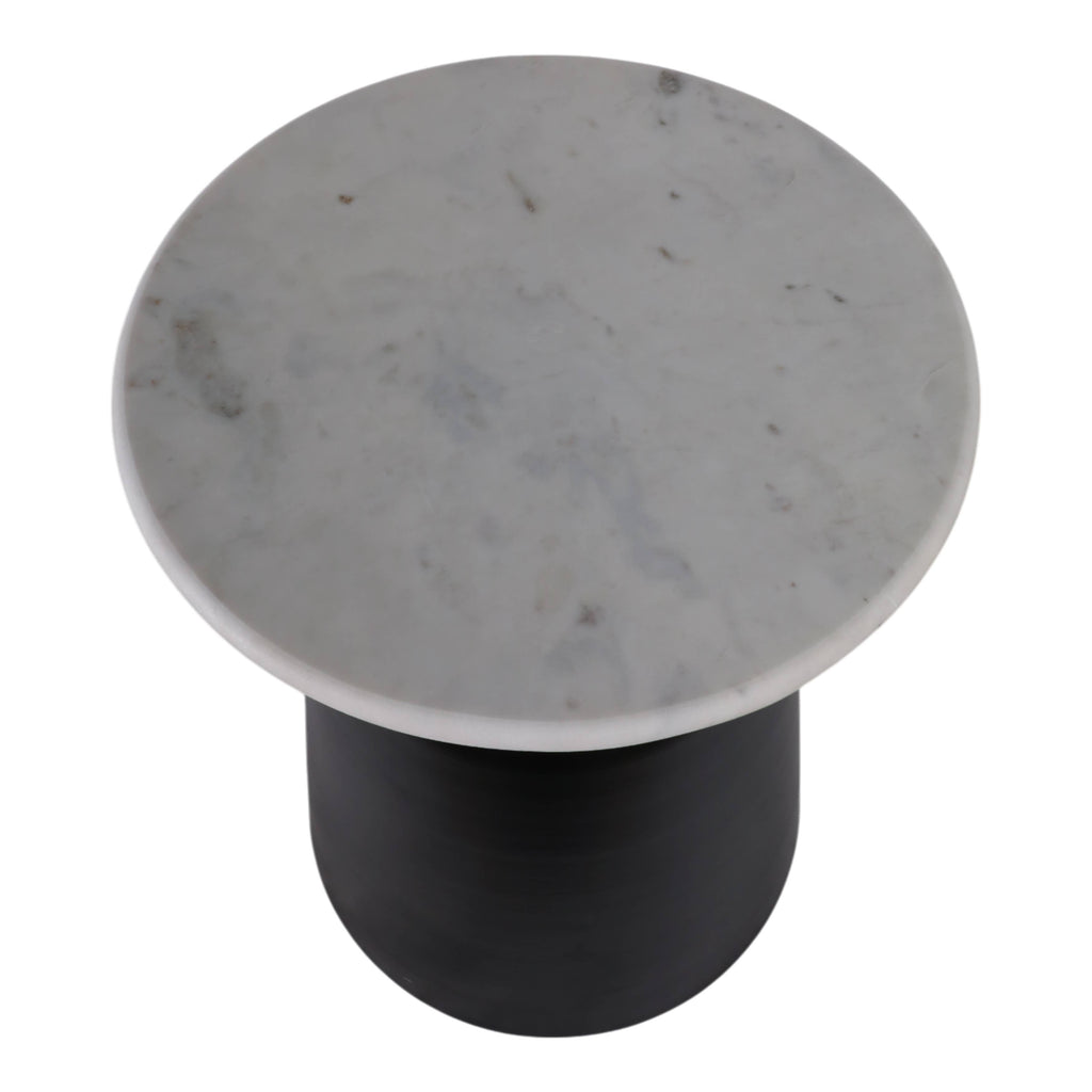 Side Table - Black Marble Round Top Metal Drum Base, 20 in.