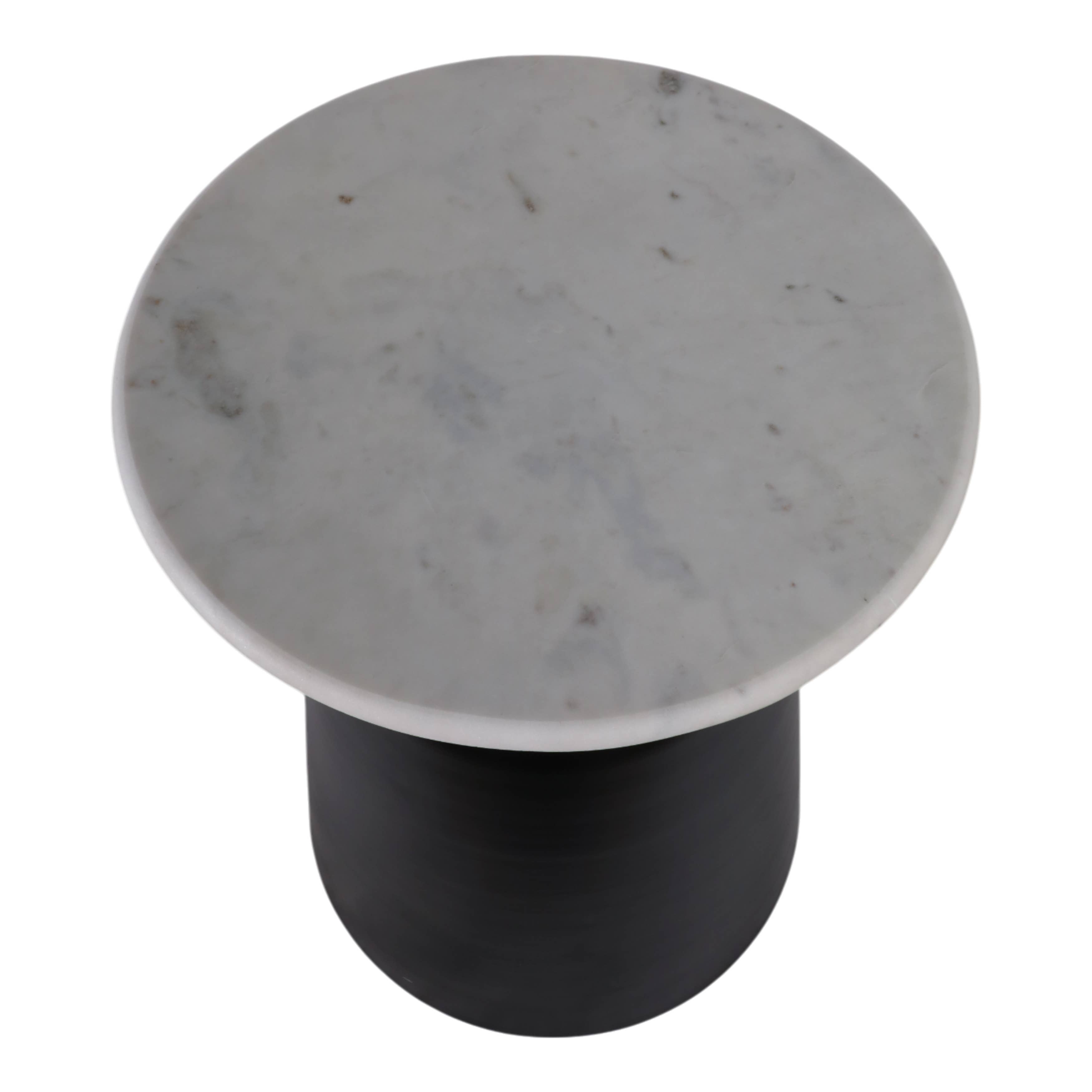Side Table - Black Marble Round Top Metal Drum Base, 20 in.