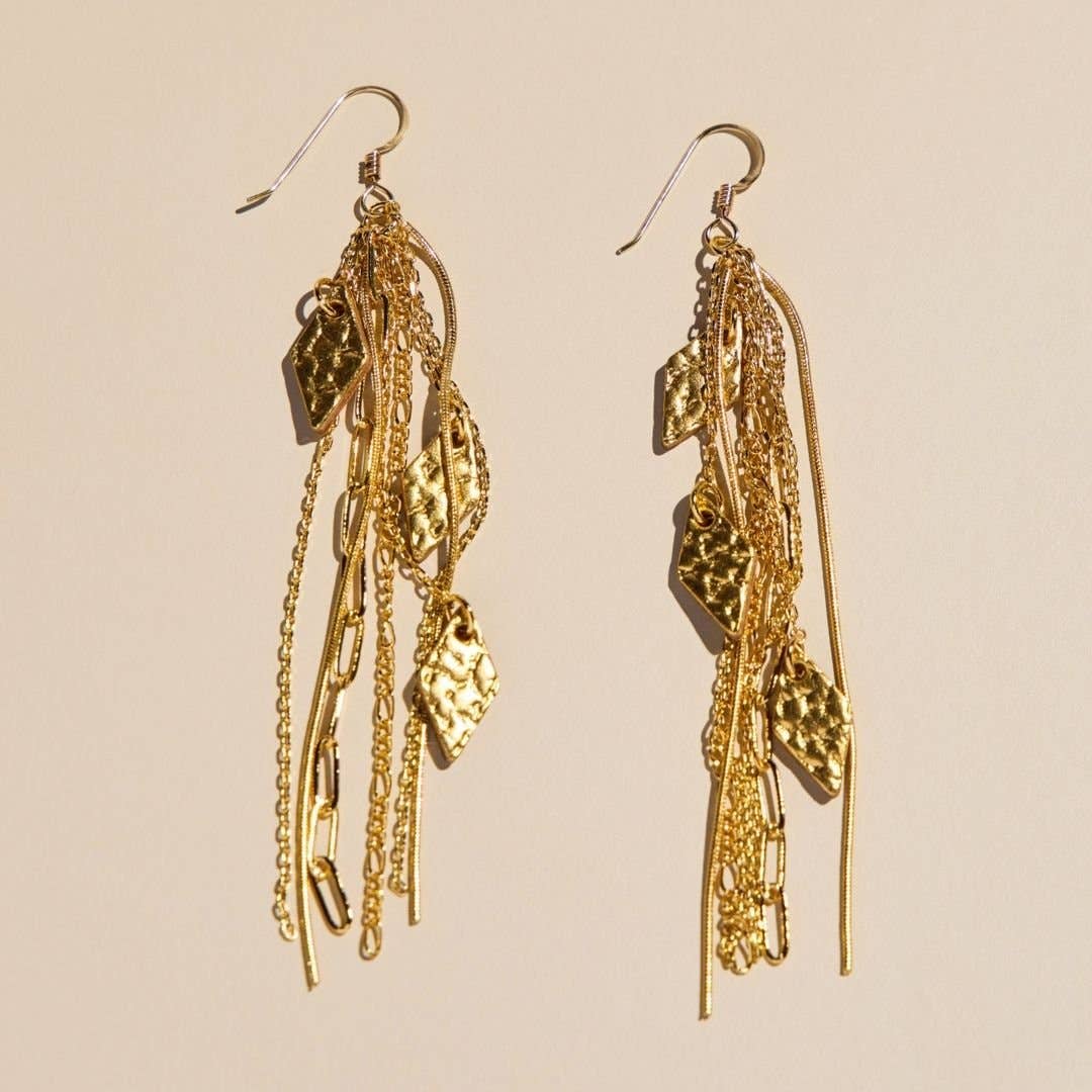 Hammered Gold Jolene Chain Statement Earrings