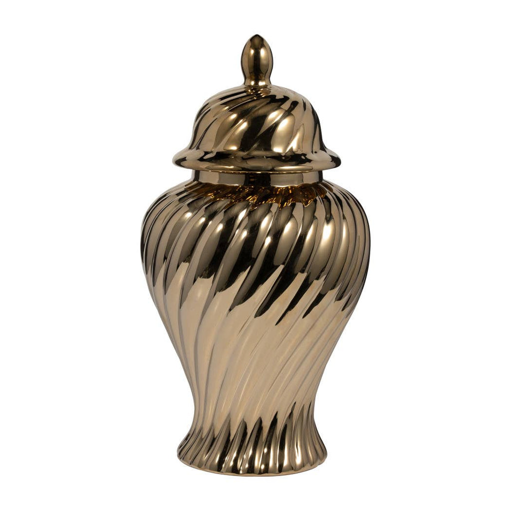 Decorative Jar - Gold Ceramic Swirl Tall Lidded, 20 in.