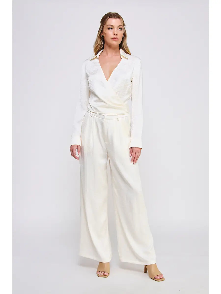 Crinkle Satin Tie Wrap Shirt