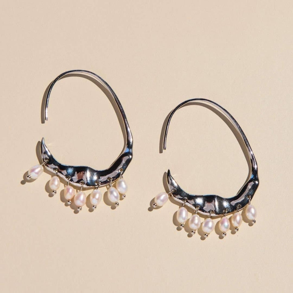 Silver Pearl Statement Hoop Earrings