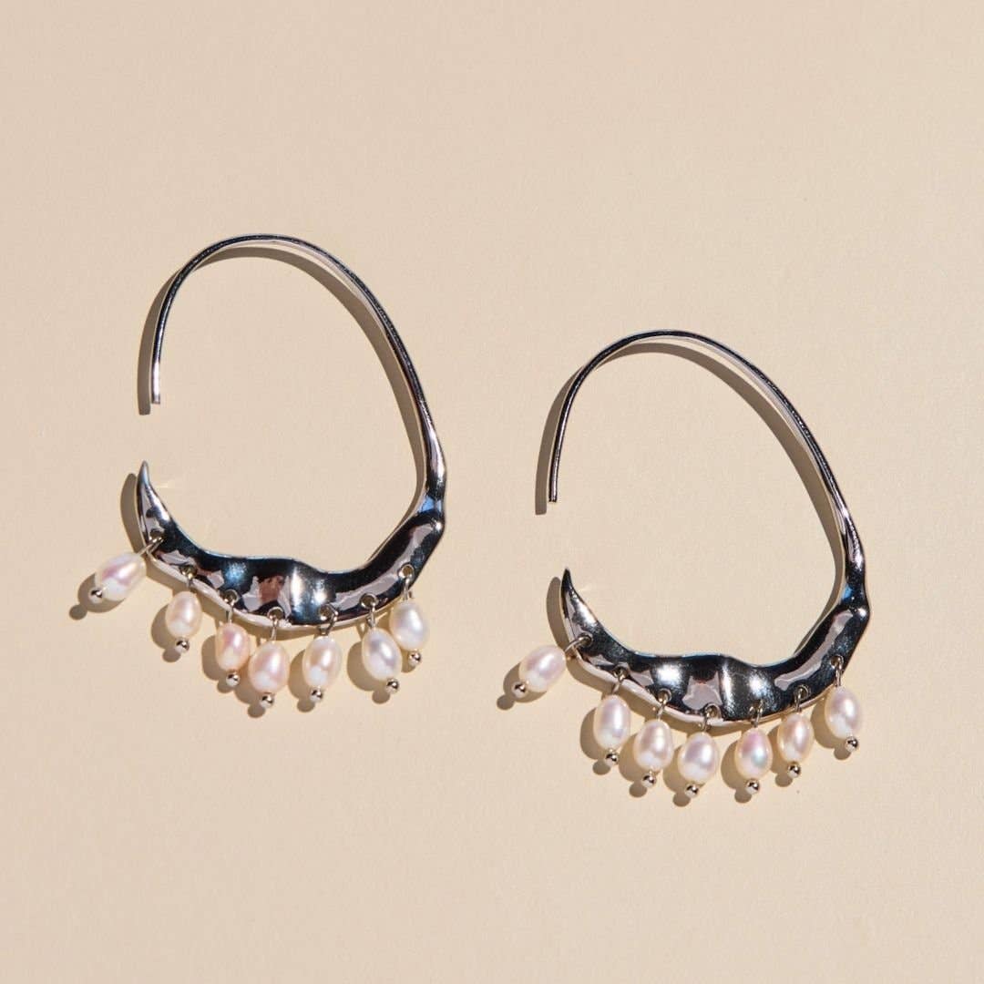 Silver Pearl Statement Hoop Earrings