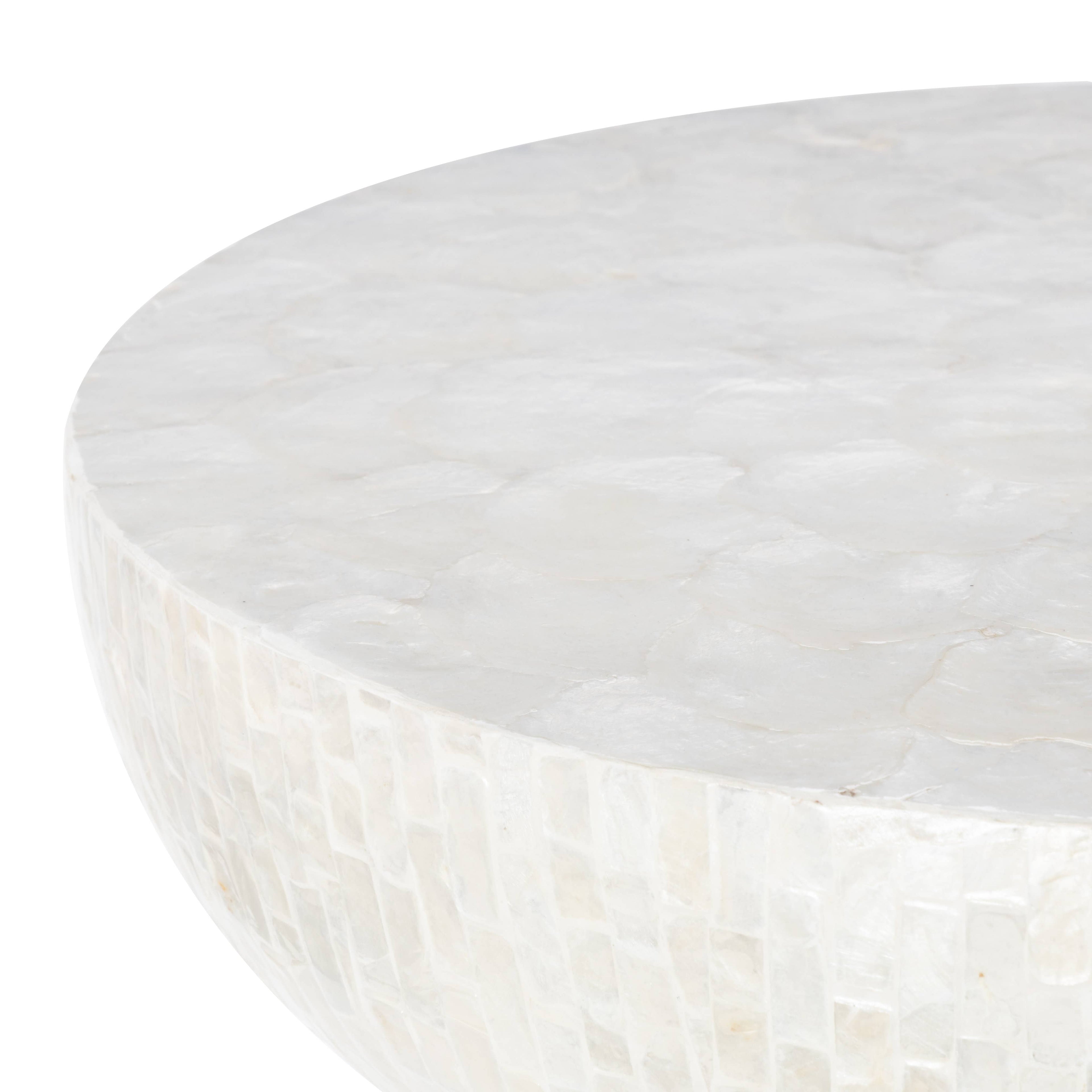 Modern and Contemporary Cream Capiz Shell Accent Table: 16"W, 22"H