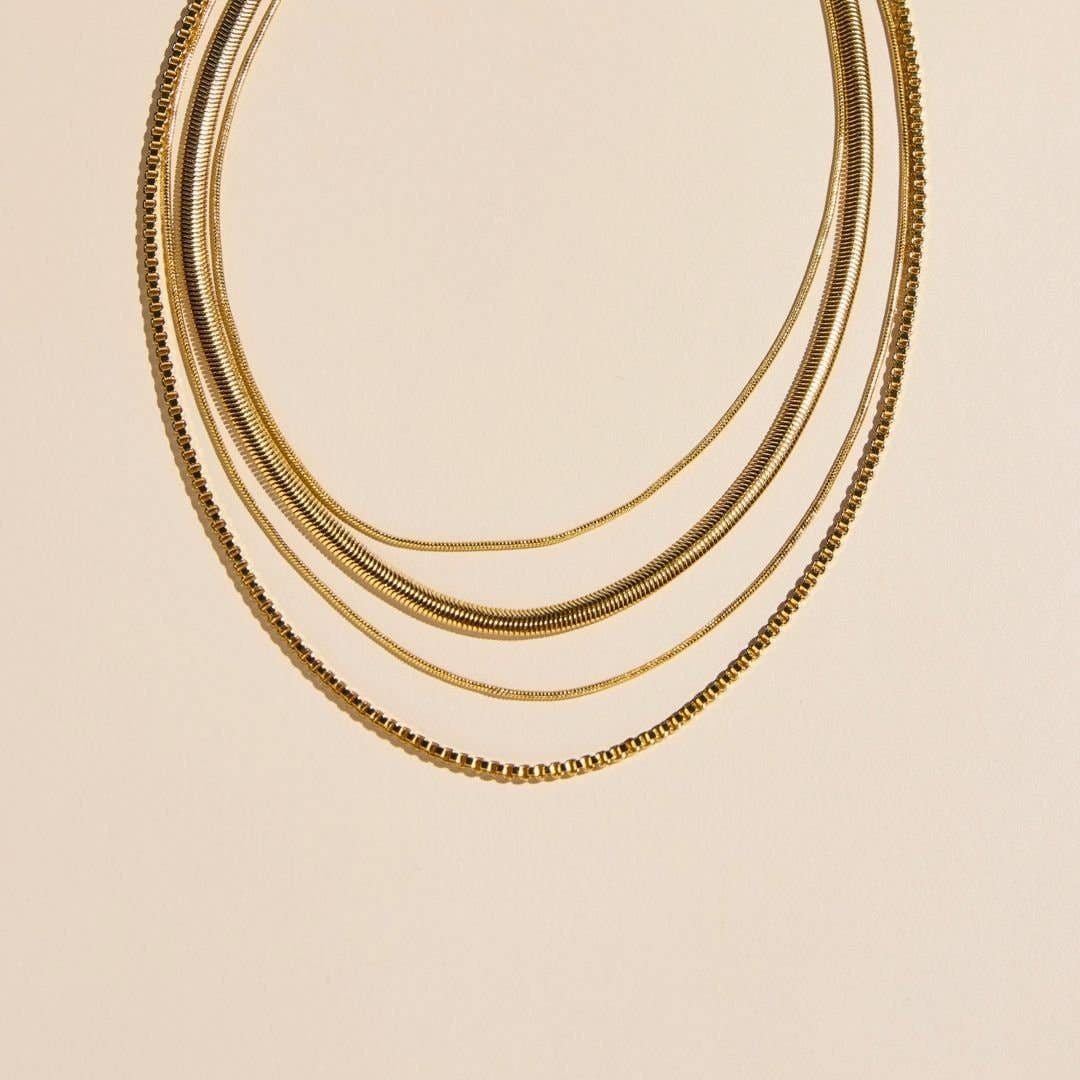 Gold Layered Waterproof Mixed Chain Necklace Set