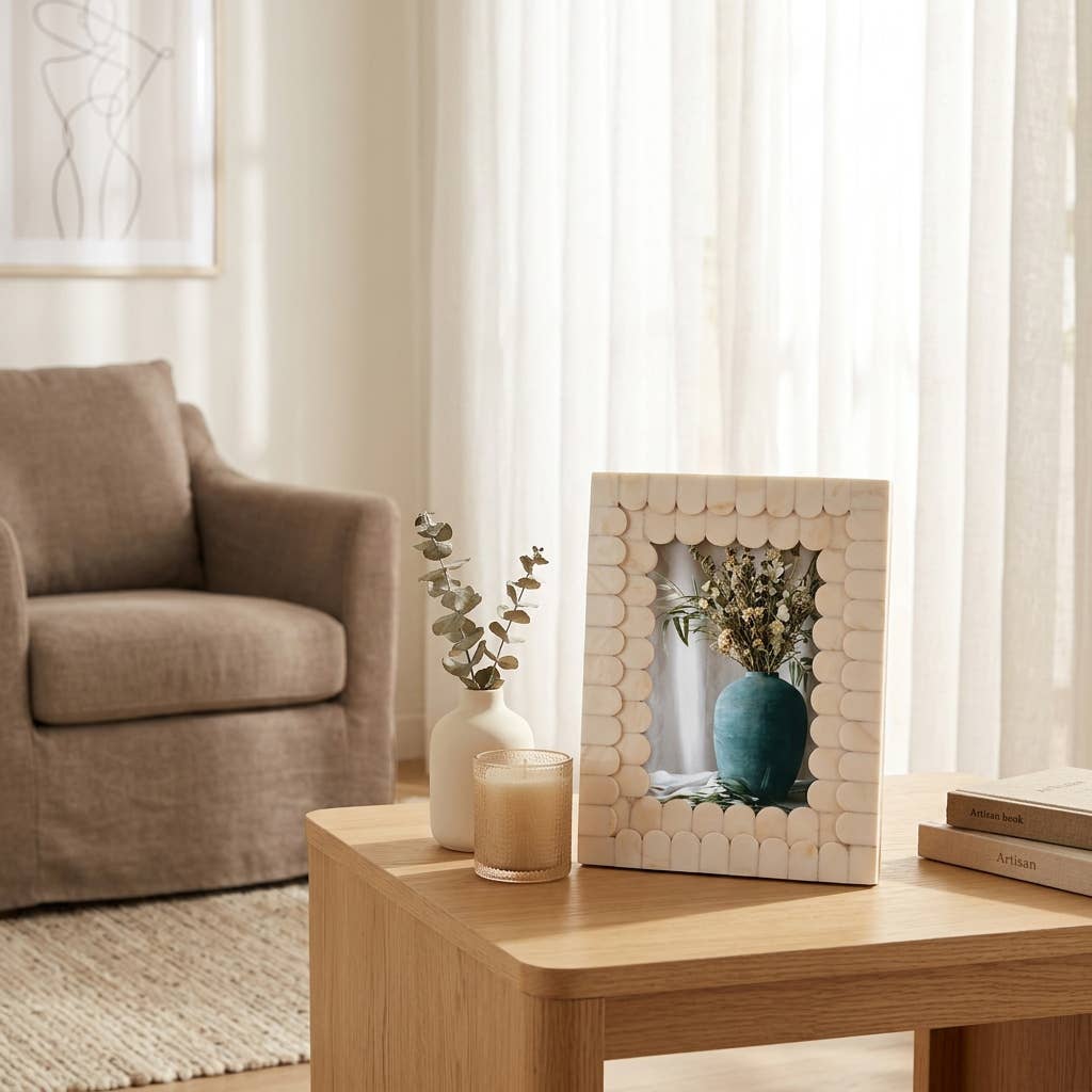 Picture Frame - Ivory Resin Scalloped Edge Decor, 4x6 in.