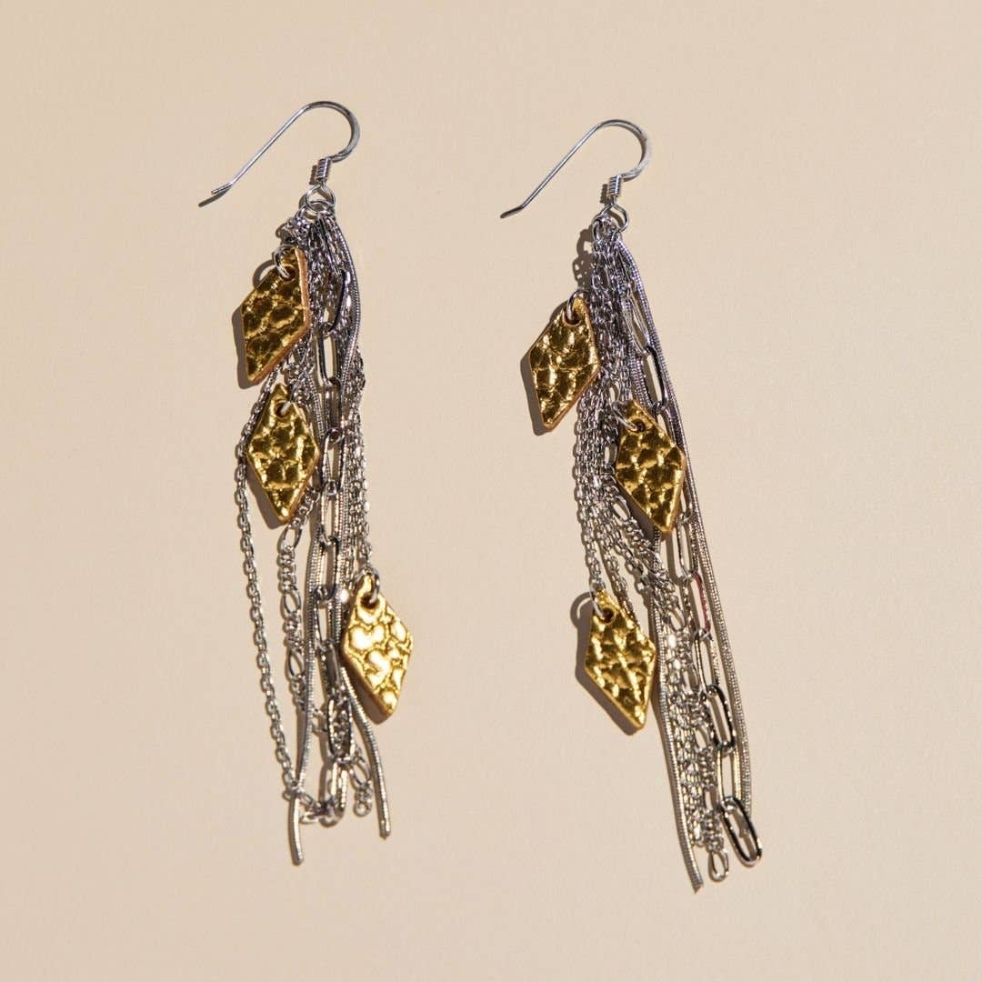 Hammered Gold Mixed Metal Jolene Chain Statement Earrings