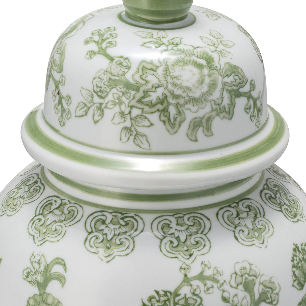 Decorative Jar - Green/White Floral Round Chinoiserie, 14 in
