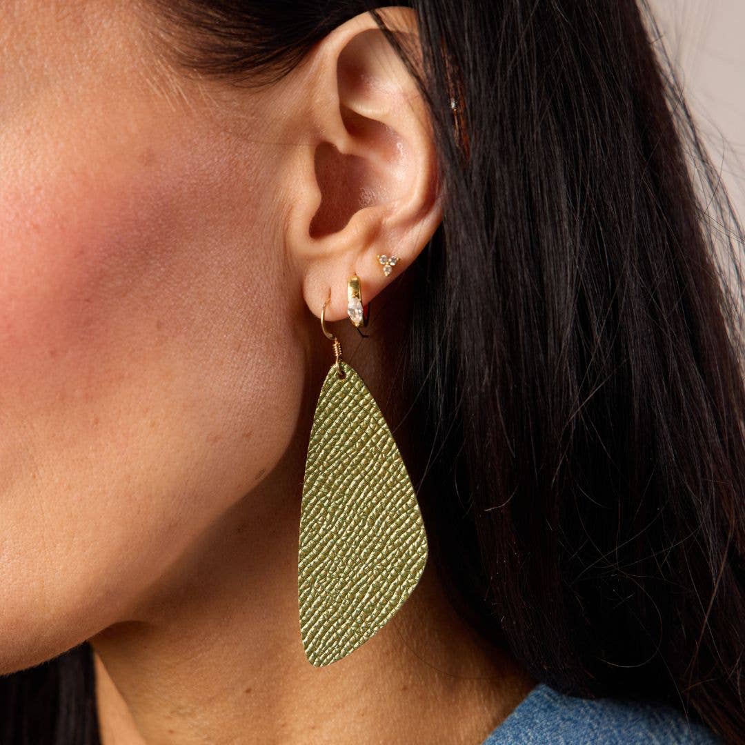 Metallic Moss Evie Leather Earrings