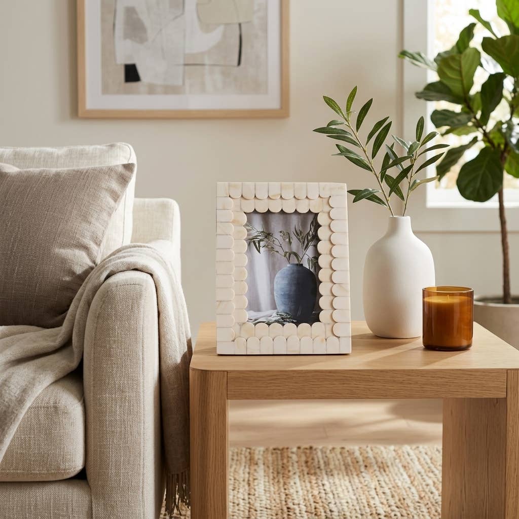 Picture Frame - Ivory Resin Scalloped Edge Decor, 4x6 in.