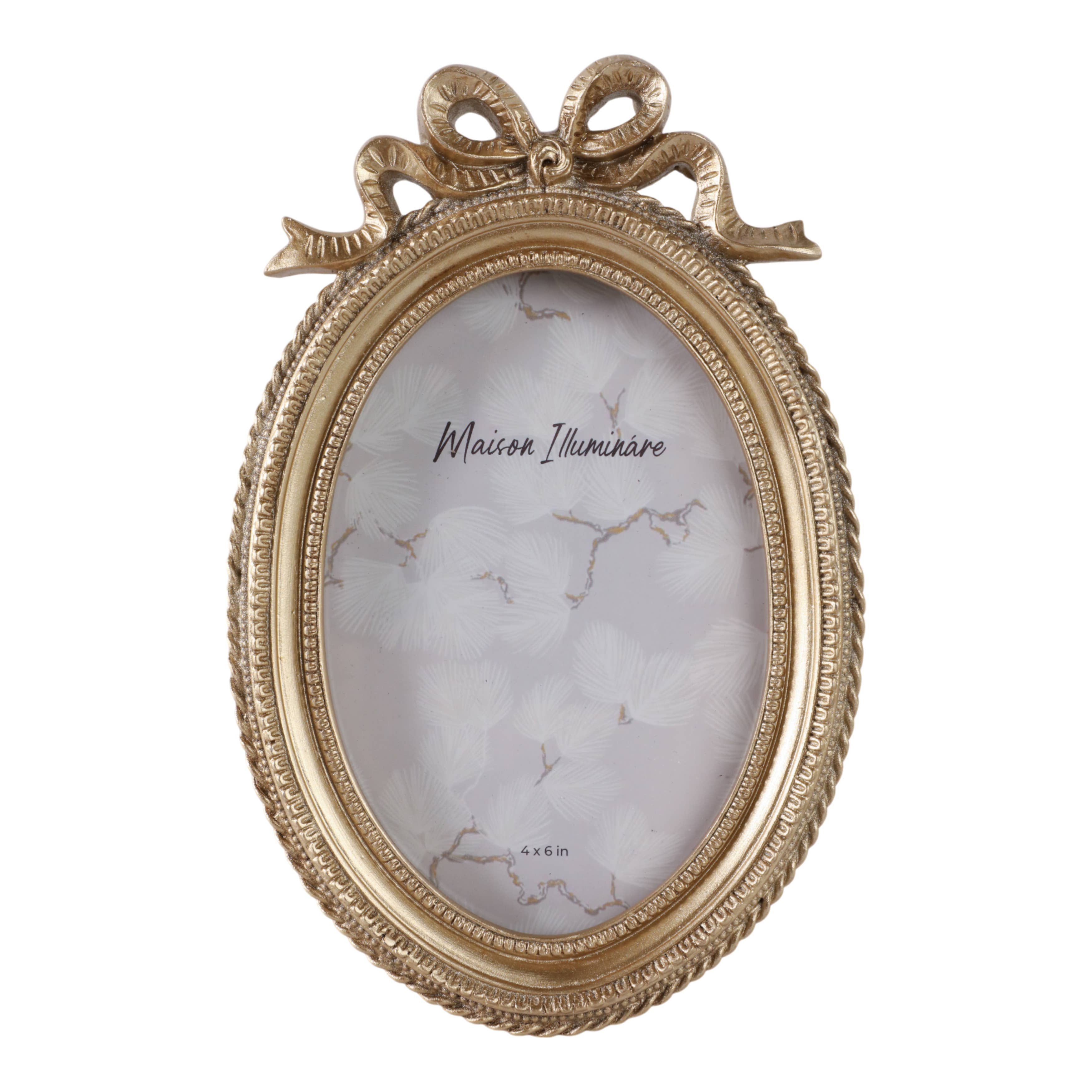 Photo Frame - Gold Polyresin Oval Coquette with Bow, 4x6 in.