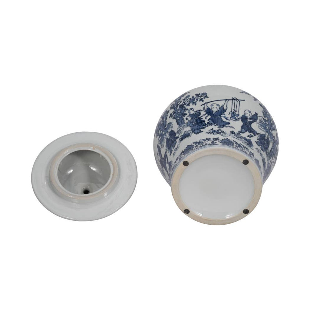 Decorative Jar - Blue Ceramic Blossoms Temple, 15 in.
