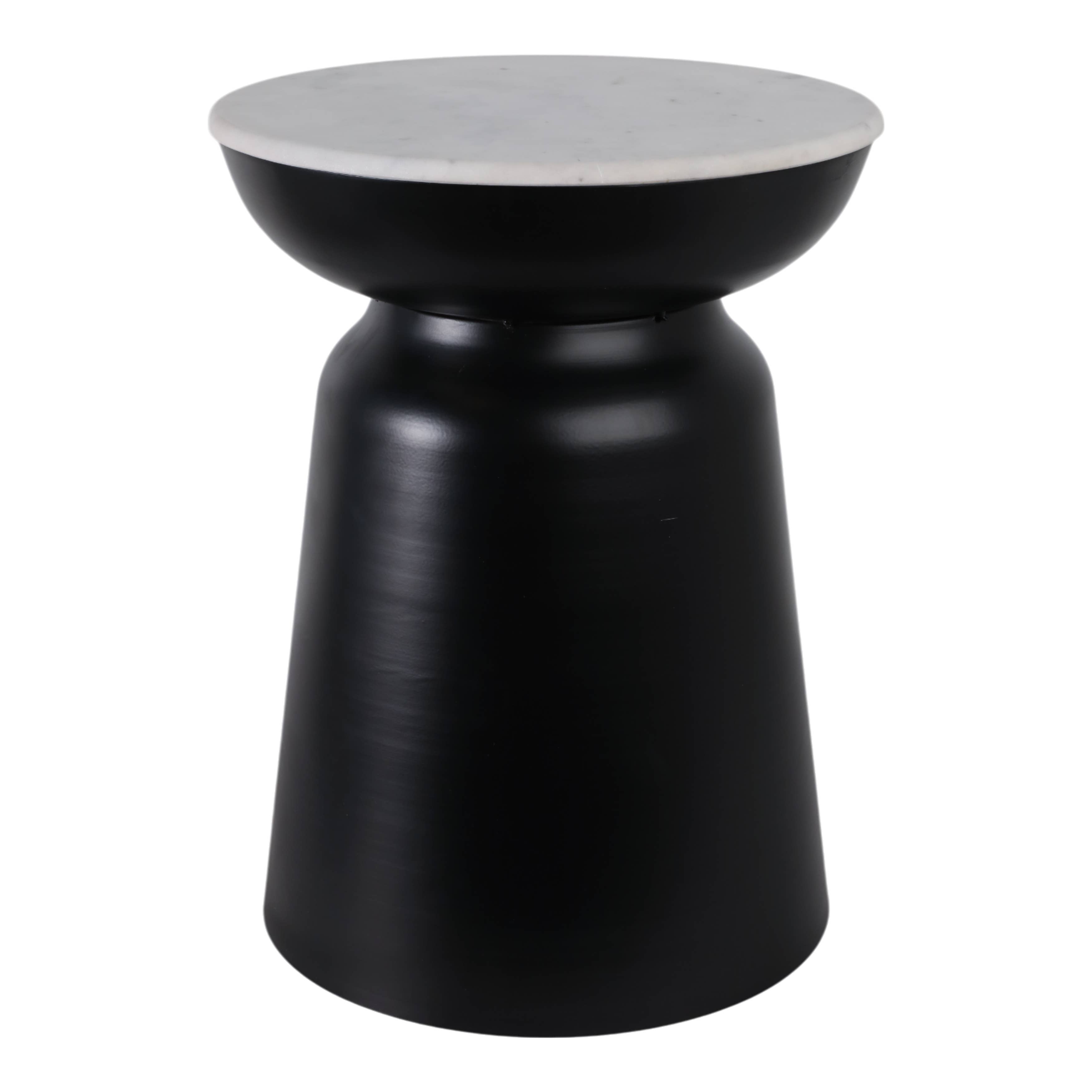 Side Table - Black Marble Round Top Metal Drum Base, 20 in.